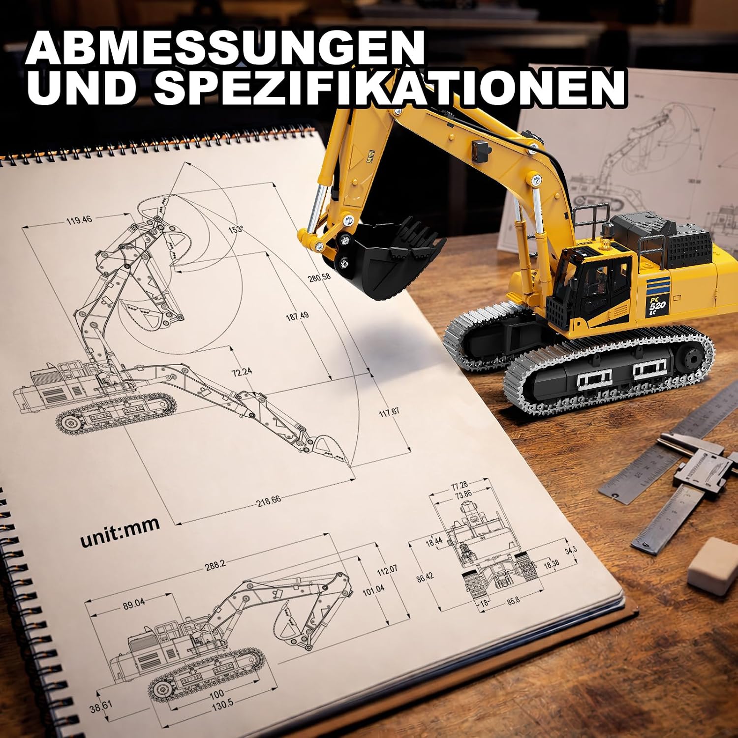 RC Bagger Ferngesteuerter Bagger 1:50 aus Metall,mit Spindelantrieb – Bild 8