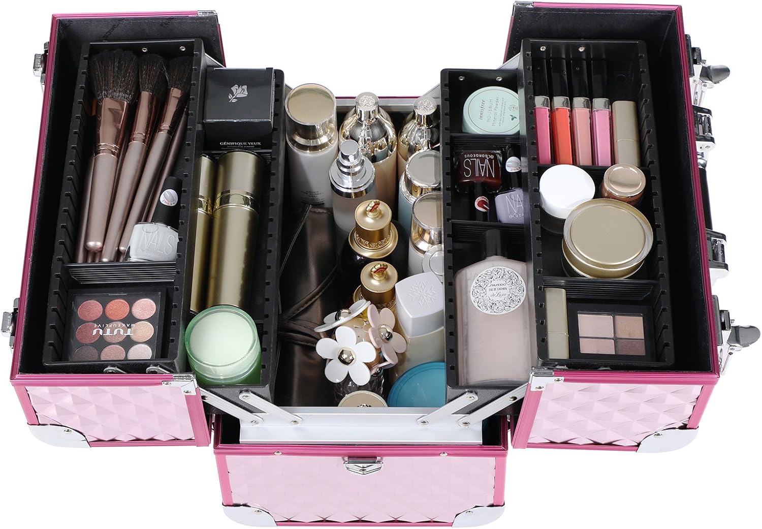 SONGMICS Kosmetikkasten, Rosa, MDF, ABS-Kunststoff, klappbare Fächer – Bild 4