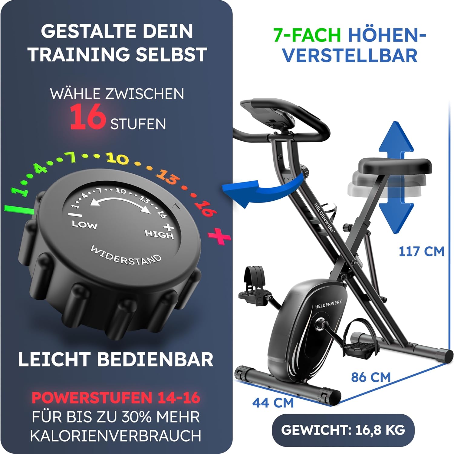 HELDENWERK® Heimtrainer Fahrrad klappbar Hometrainer TÜV/GS geprüft, leise – Bild 3