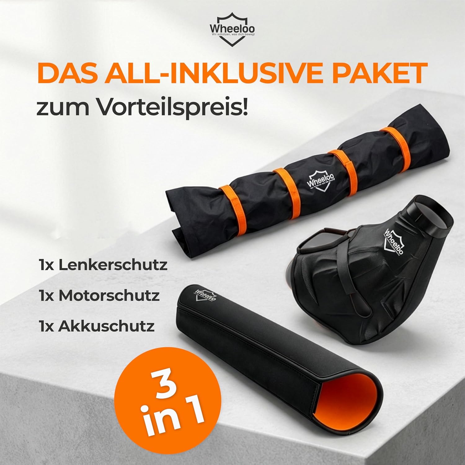 E-Bike Transportschutz Set 3-teilig für Motor, Akku und Lenker I wasserabweisende Schutzhüllen für Fahrradträger I E Bike Schutzhülle zB. für Bosch, Shimano, Yamaha Ebike I Wheeloo – Bild 10