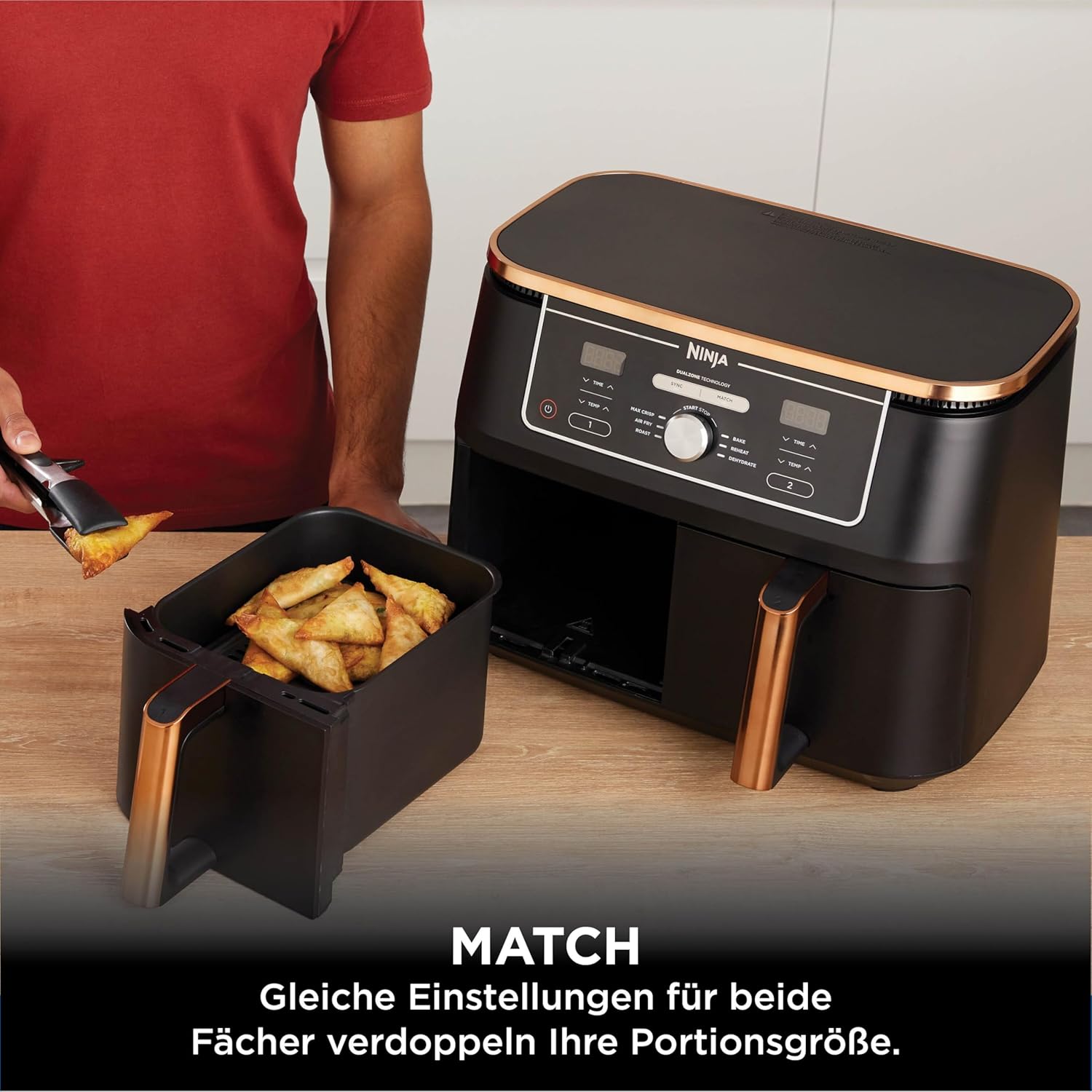 Ninja Foodi MAX Dual Zone Heißluftfritteuse, 9,5 L, 6-in-1, Kupfer/Schwarz – Bild 7
