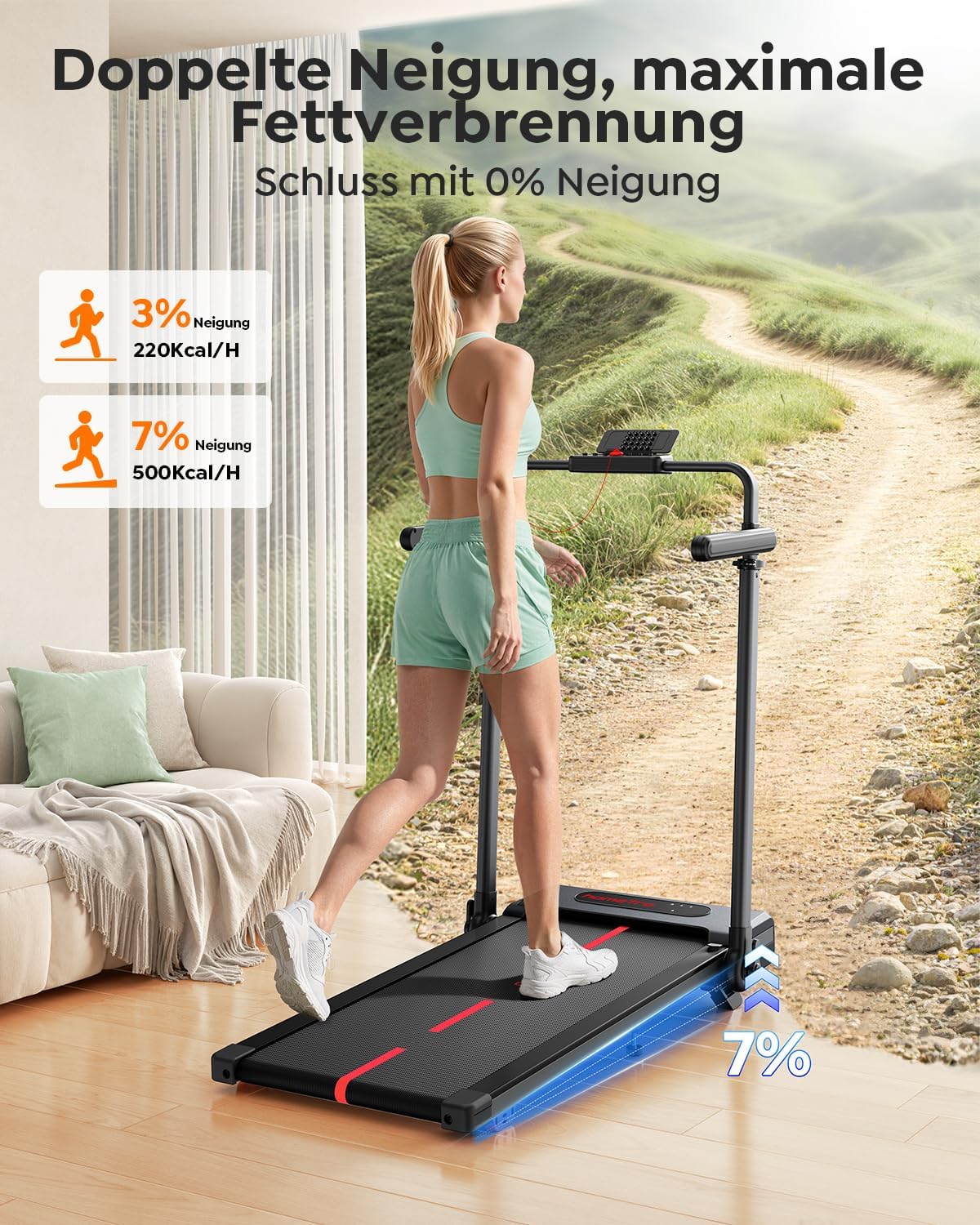 homeTro Laufband für Zuhause mit 3,0 PS Motor, Walking Pad mit 7% Steigung – Bild 2