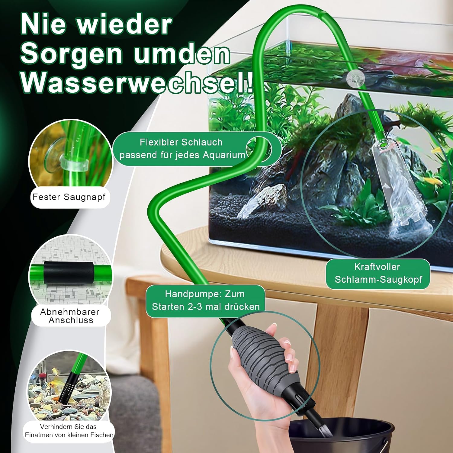 Boxtech Aquarium Reiniger, Aquarium Wasserwechsel,Mulmsauger 2 in 1 – Bild 2