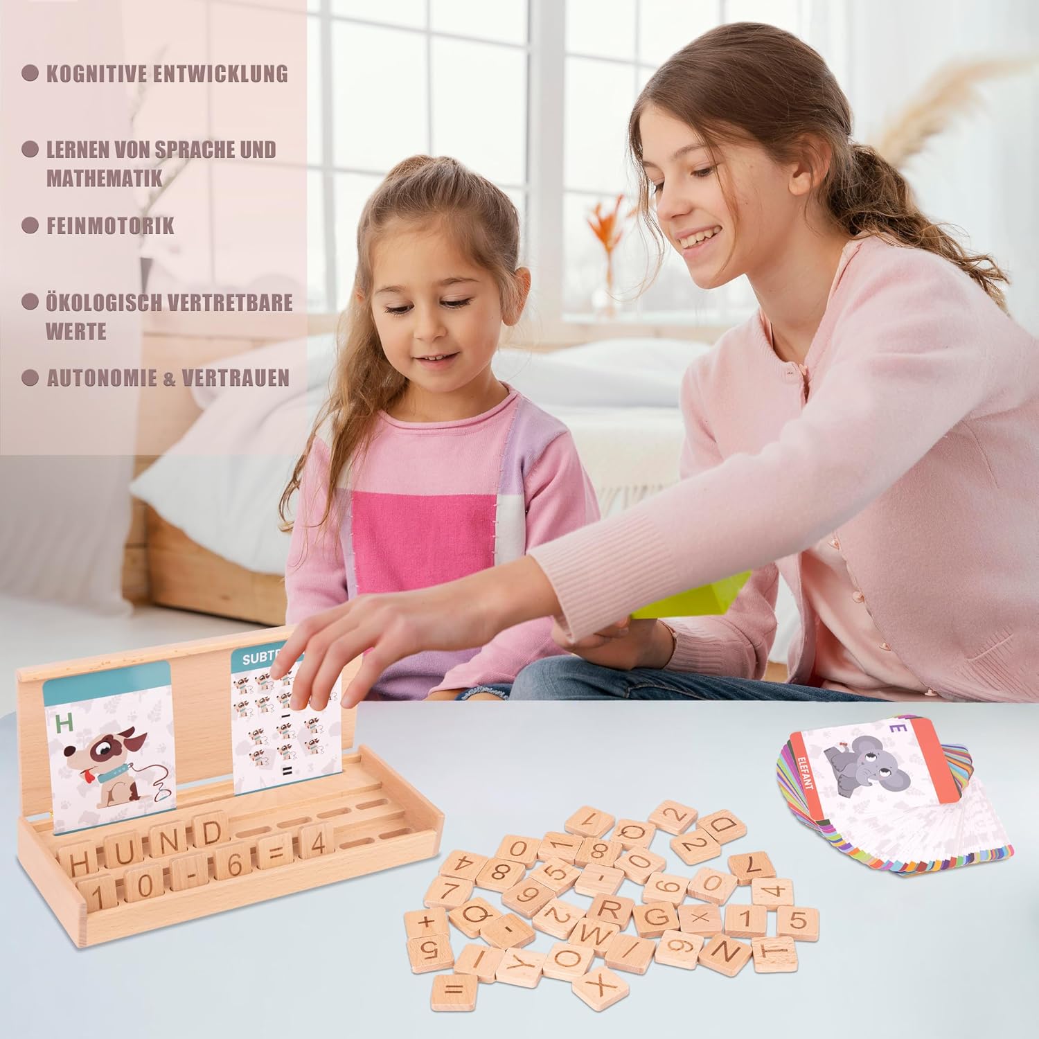 Montessori Holzspielzeug ab 3 Jahren – 3-in-1 Lernbox aus Holz: Buchstaben, Lesen Lernen, Zahlen & Rechnen – Lernspielzeug Kinder Geschenk zur Einschulung & Vorschule – Bild 4