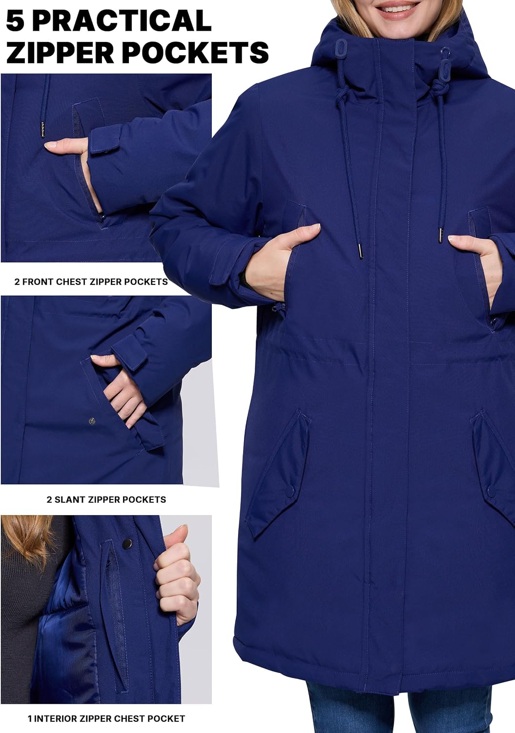 Winterjacke Damen Warm Kapuze Lange Wasserdicht Wintermantel Klassischer – Bild 3