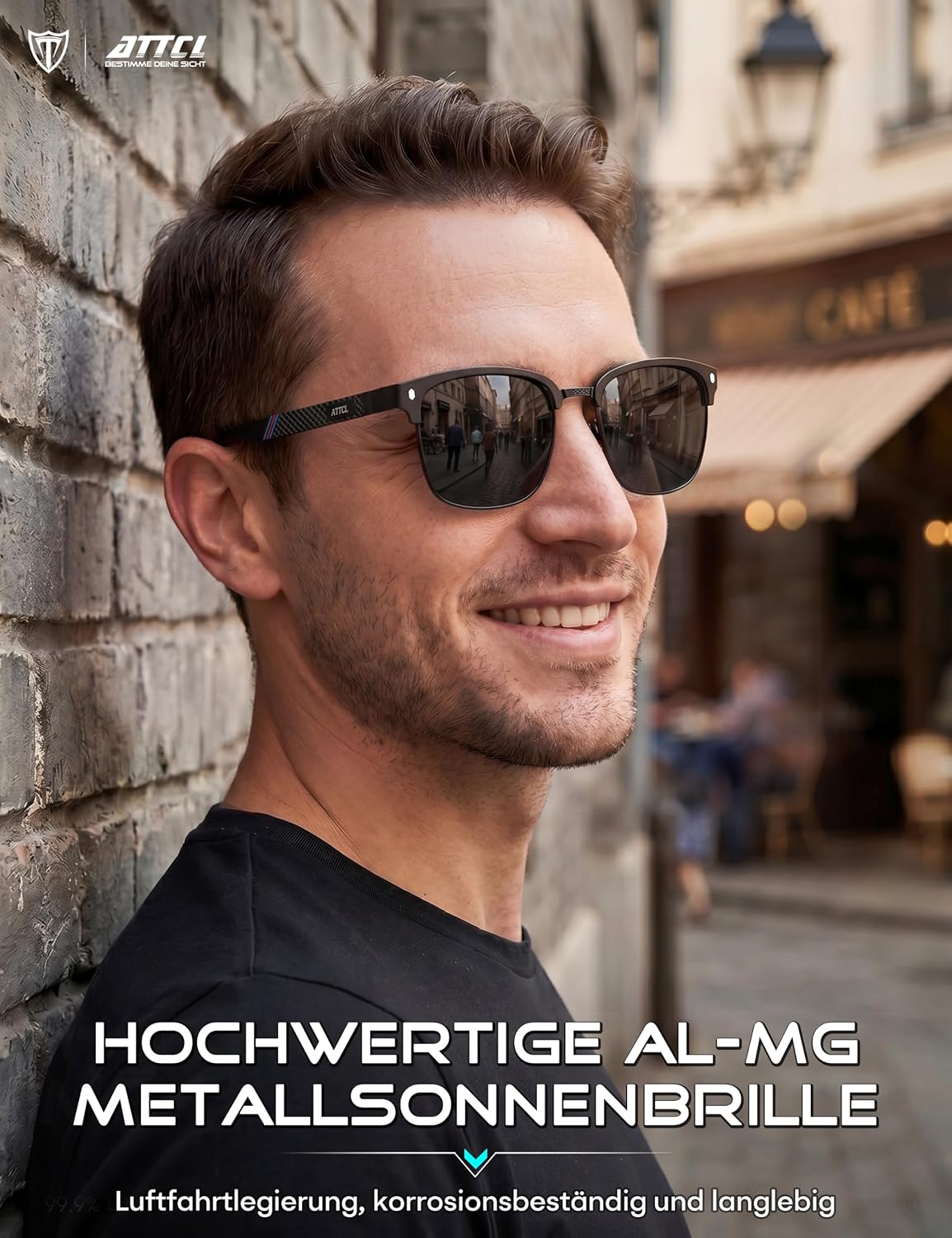 ATTCL Sonnenbrille Herren Polarisiert UV400 Leicht AL-MG Halbrandbrille – Bild 3