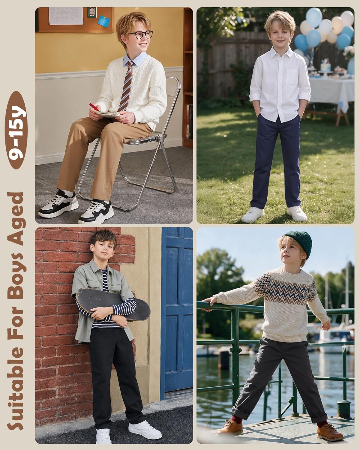 HMIYA Hose für Jungen Baumwolle Chinohose Verstellbar Bund Kinder Stoffhose – Bild 5