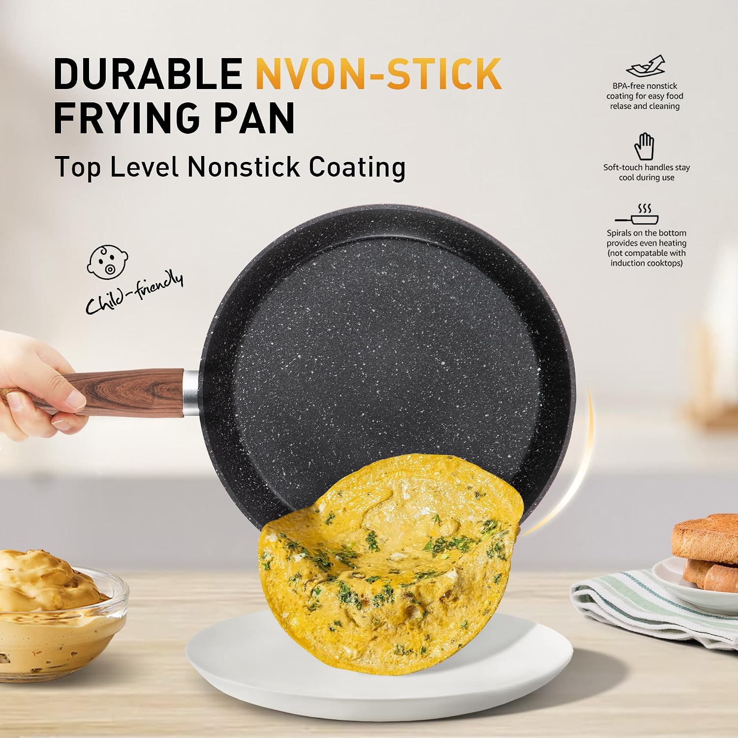 DishDelight Induktions-Kochgeschirr-Set mit Grillplatte 17-teiliges Induktions Töpfe Set Topf und Pfannenset mit Deckel Granit Antihaftbeshichtung Topfset Kochtopf – Bild 3
