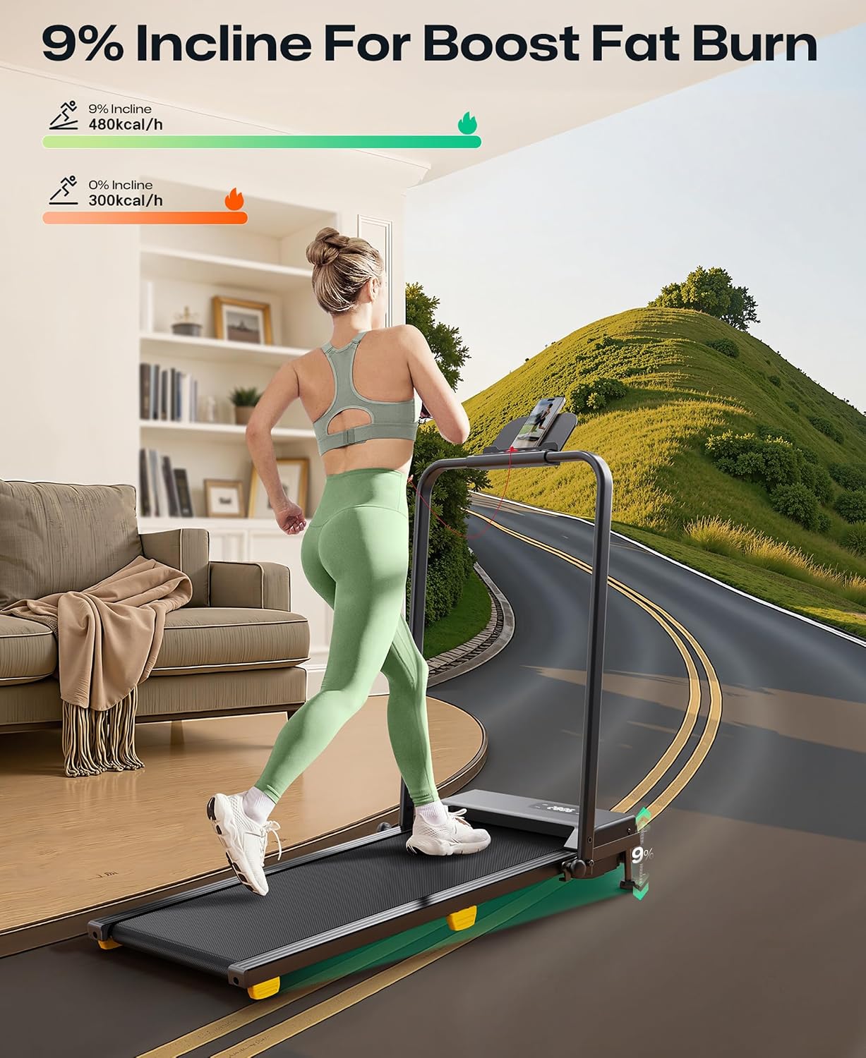 Laufband mit 9% Steigung, Walking pad klappbar mit Sicherheitsgriff – Bild 2