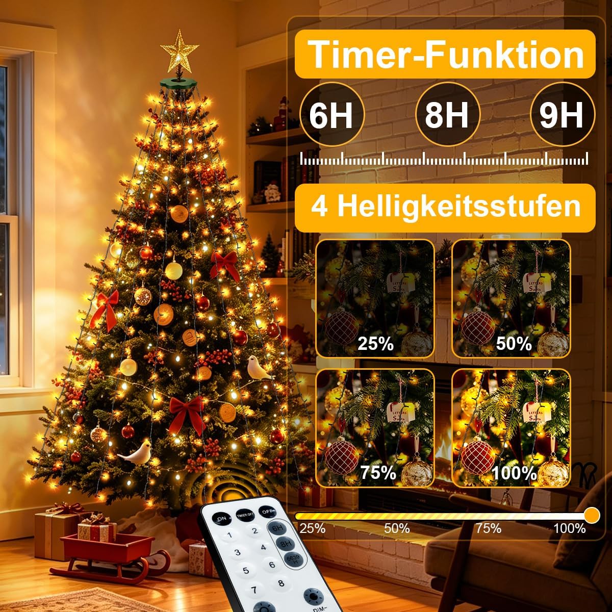 Lichterkette Weihnachtsbaum, 2m Christbaumbeleuchtung mit Ring 12 Stränge – Bild 4