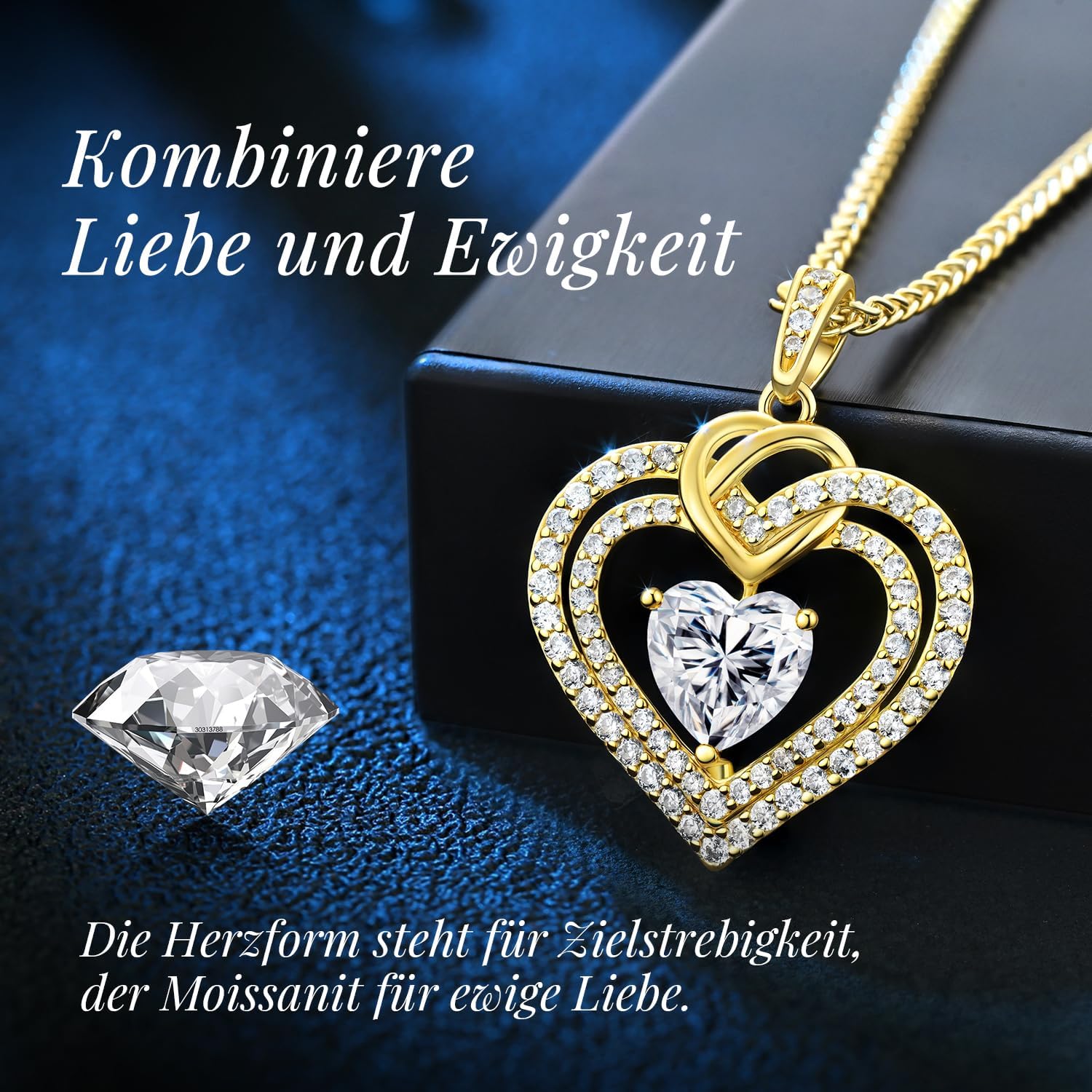 CDE Kette Damen Moissanite Halskette Damen Silber 925, Doppel Herz VVS1 Reinheit D Farbe, Frauen Schmuck Geburtstags Geschenk für Sie Freundin Weihnachten Valentinstag Muttertags – Bild 4