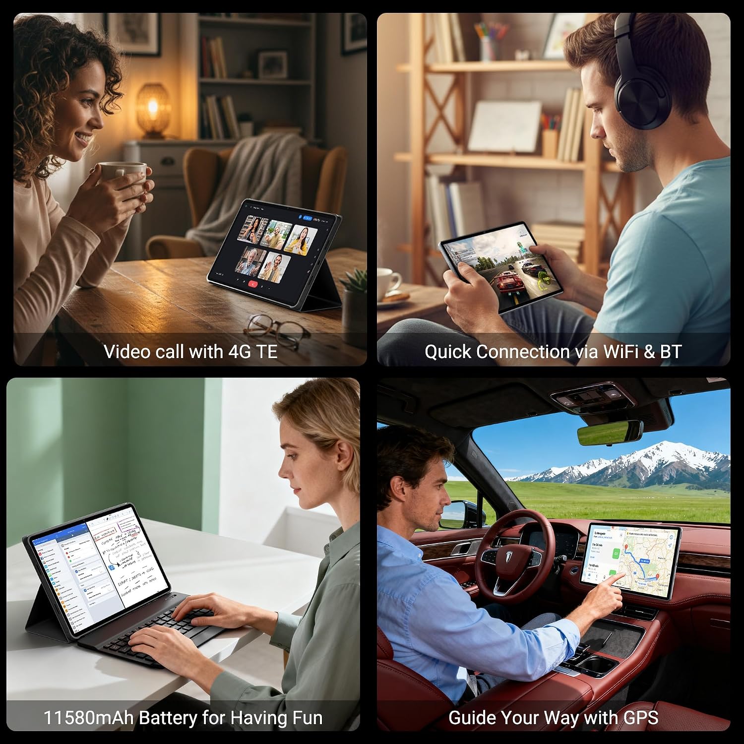 13 Zoll Tablet, 3K UHD 2944×1840 Dsiplay, 36GB RAM+512GB ROM/1TB TF, Helio G99, 90Hz, Dual SIM 4G LTE+5G WiFi, Widevine L1/11580mAh/13MP/GPS, Android 15 Tablet mit Tastatur/Hülle/Maus/Stift – Bild 7