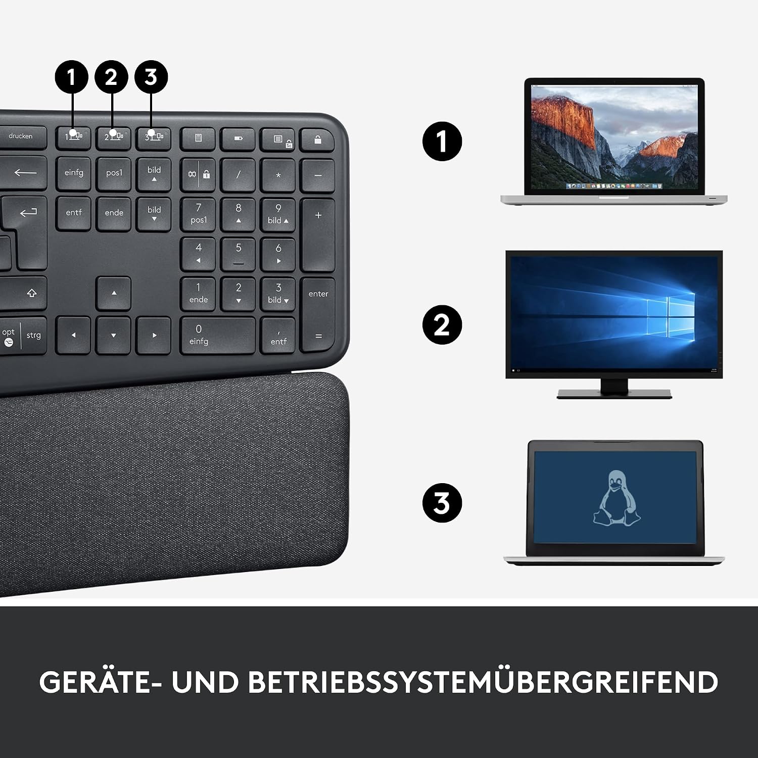 Logitech ERGO K860 kabellose ergonomische Tastatur – geteilte Tastatur – Bild 11