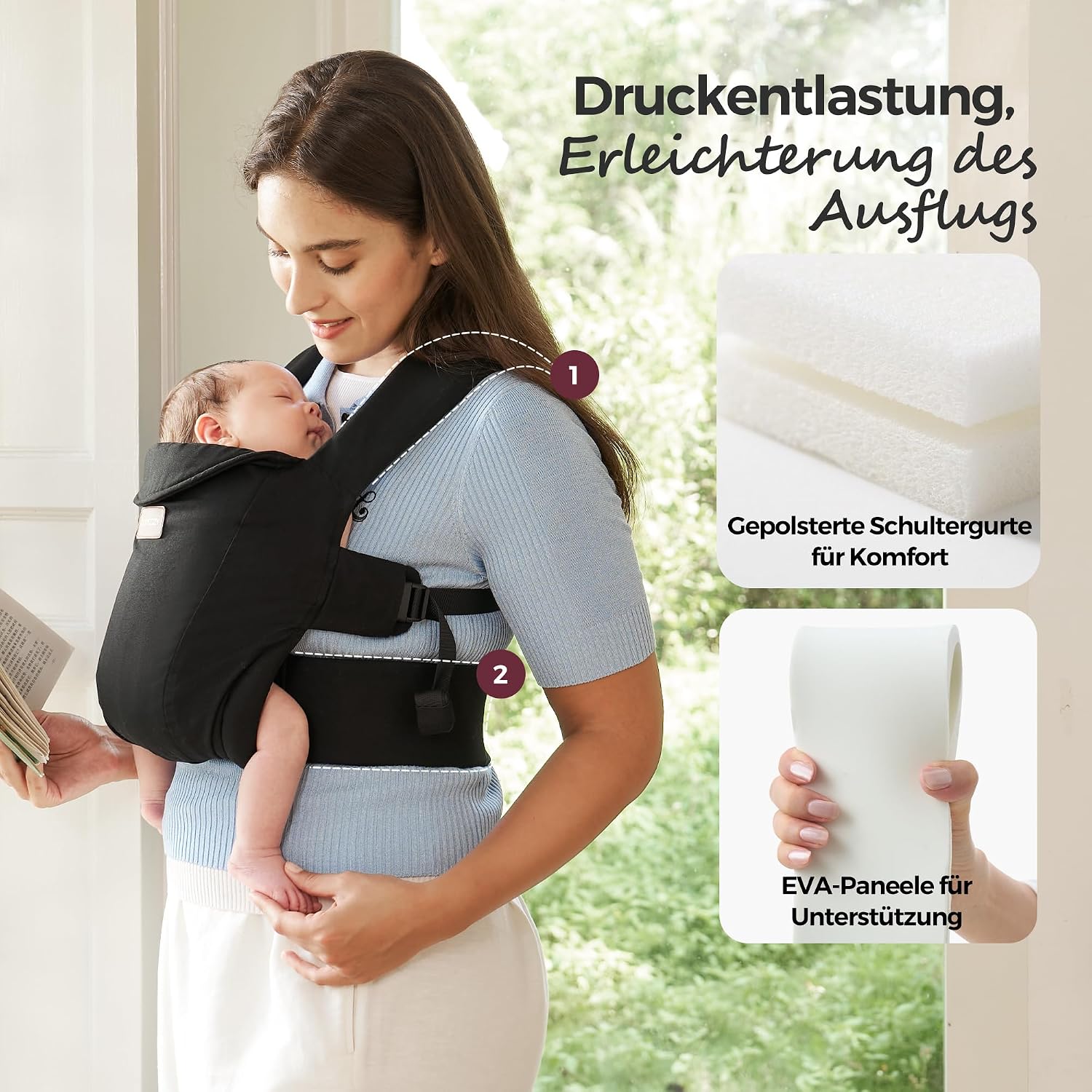 Momcozy Babytrage Neugeborene ab Geburt | Ergonomische Tragehilfe mit Nackenstütze | Leicht & sicher (3-11 kg),Schwarz – Bild 7