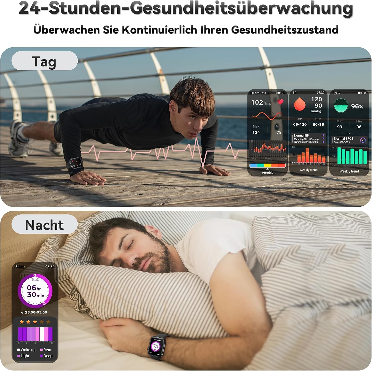 Smartwatch Damen Herren, 1.83" HD Fitness Tracker mit Schrittzähler/Blutdruckmessung/Pulsuhren/Telefonfunktion, Schlaftracker, 120+ Sportmodi, IP68 Wasserdicht Fitnessuhr&Sportuhr für Iphone Android – Bild 3