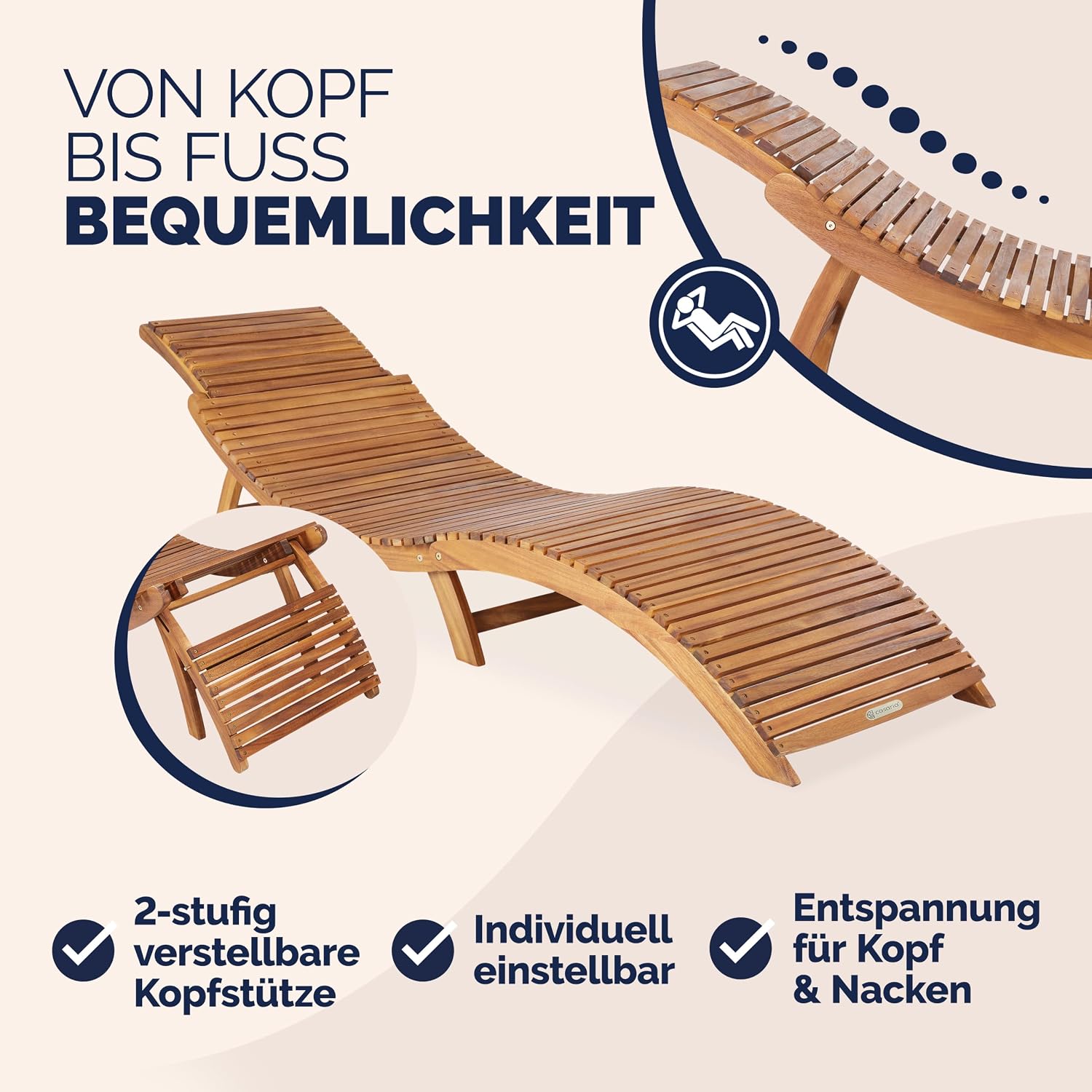 CASARIA® Sonnenliege Klappbar mit Kofferfunktion FSC®-Zertifiziert – Bild 6
