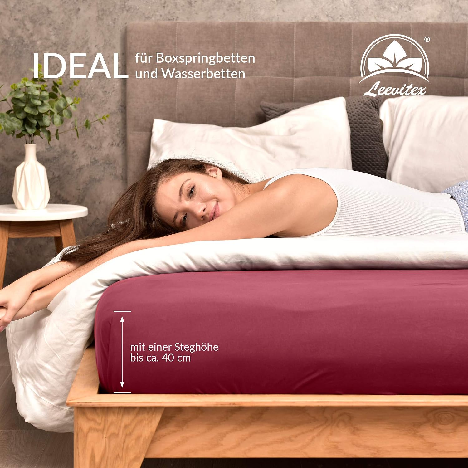 Premium Spannbettlaken, extra schwer und dick, 97% Mako-Jersey-Baumwolle und 3% Elasthan, auch Boxspringbett geeignet, 90 x 200-100 x 220 cm, Bordeaux/Weinrot – Bild 2