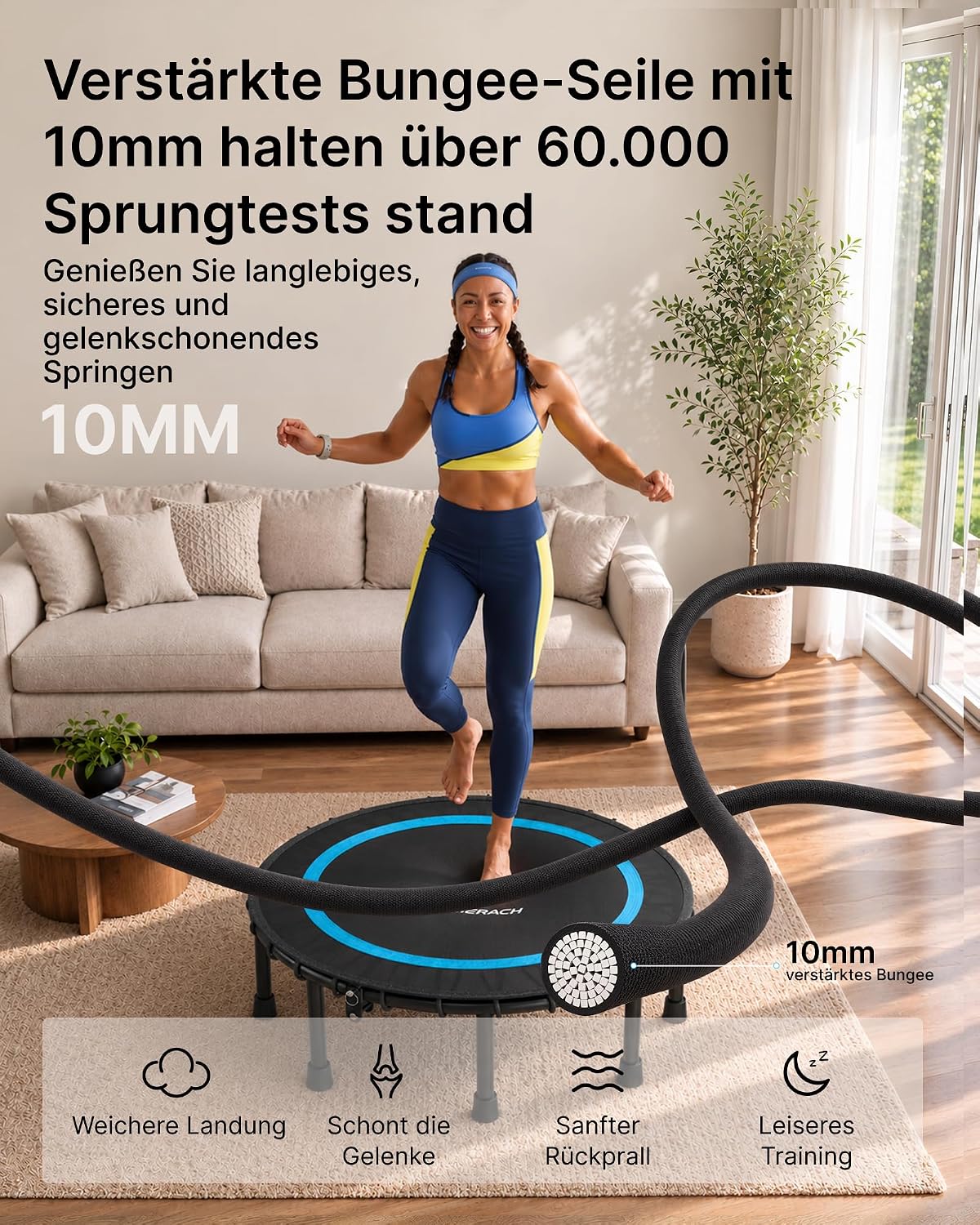 MERACH Trampolin Indoor Ø102/122cm, Klappbar Trampolin für Erwachsene – Bild 2