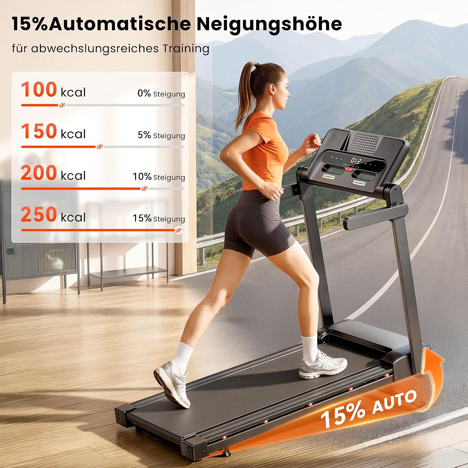 JAGJOG Laufband für Zuhause mit 15% Auto-Steigung, 1-14 km/h – Bild 5