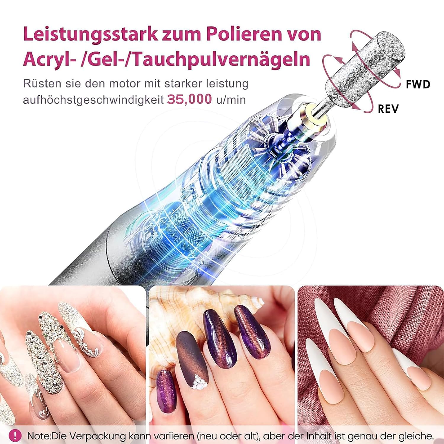 COSLUS C20 Elektrischer Nagelfräser 35000 u/min kabellos 11 in 1, Grau – Bild 3