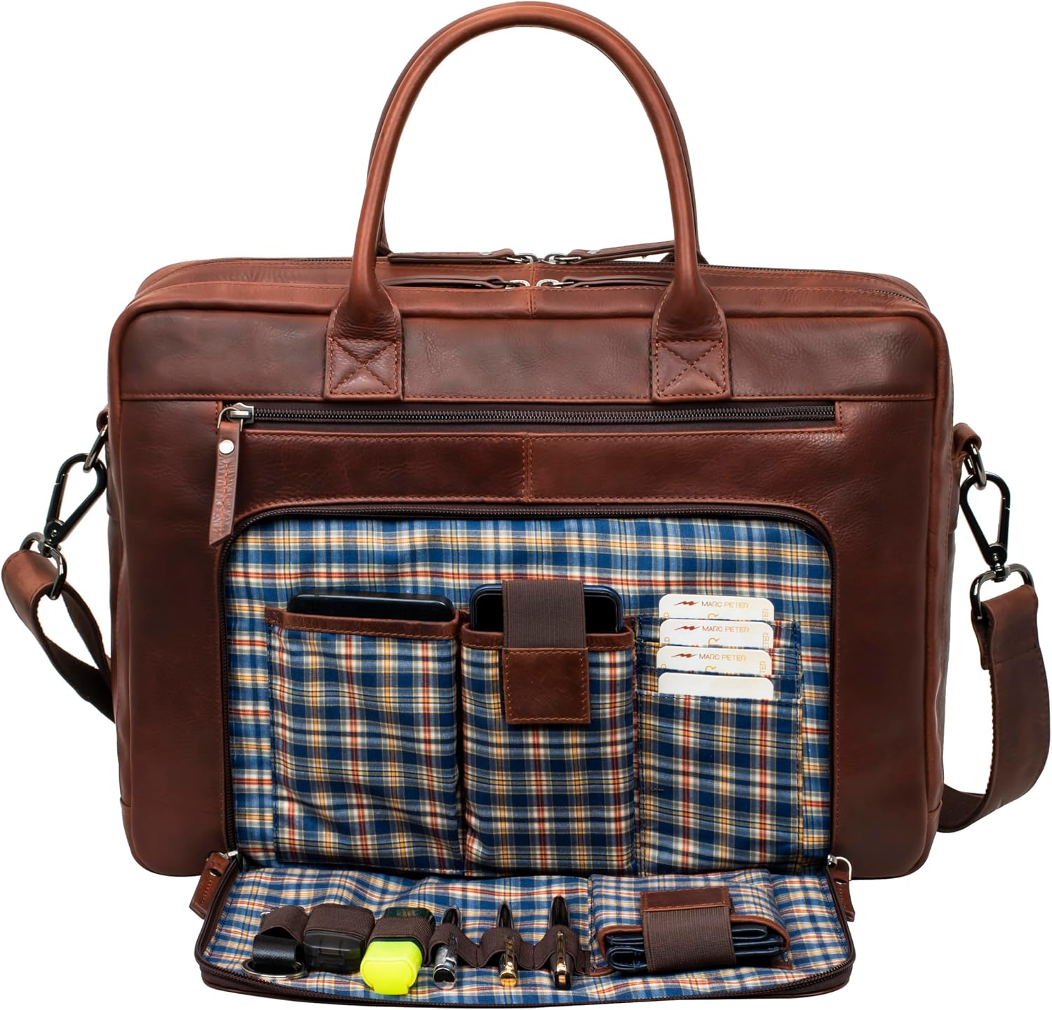 Marc Peter® Hamilton Businesstasche Herren Leder 15,6 Zoll | Leder Laptoptasche | Groß Aktentasche Umhängetasche aus Vintage Rindsleder – Bild 2