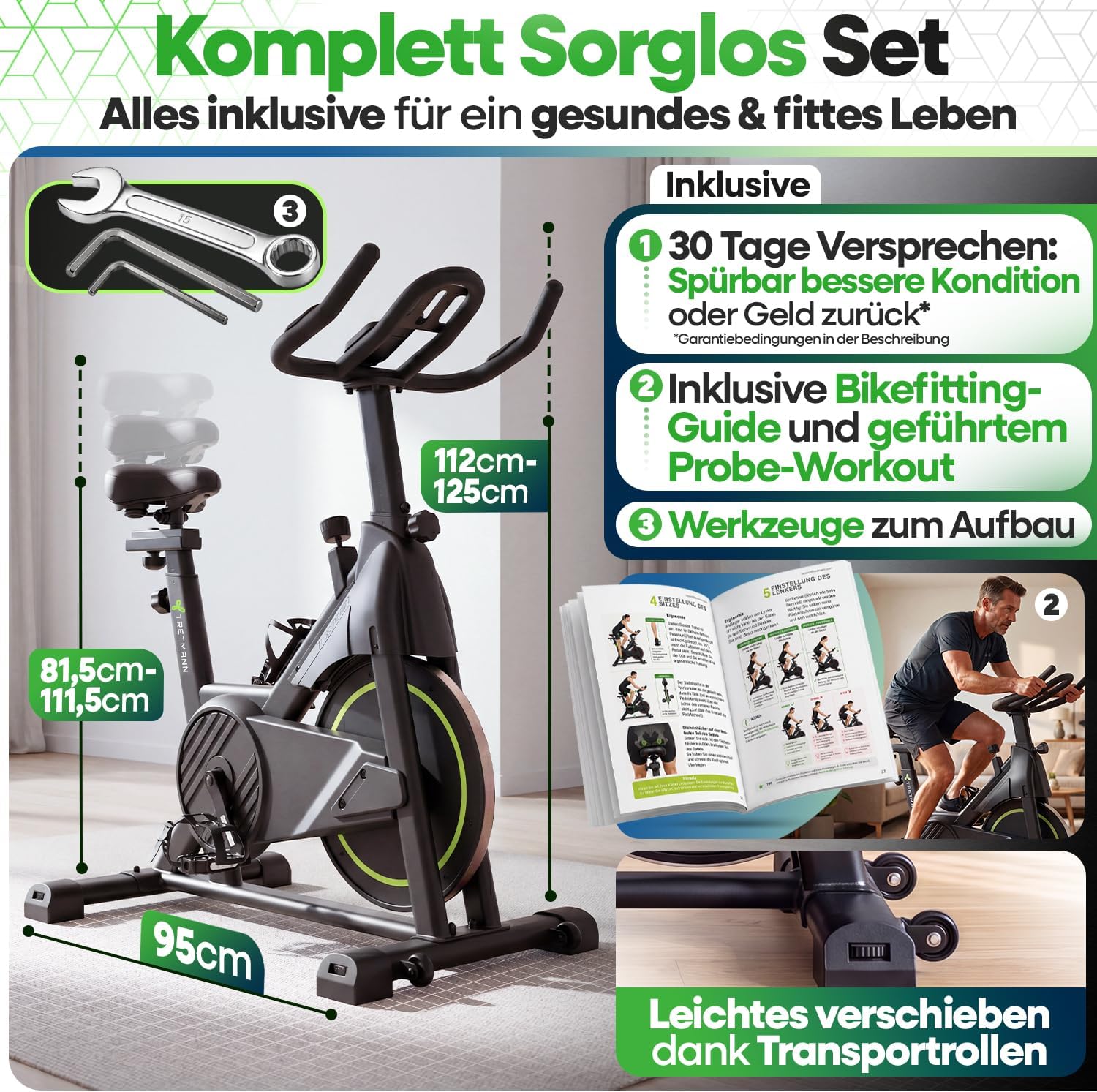 NEU Tretmann Heimtrainer Fahrrad 200 kg belastbar + APP - extra bequem – Bild 7