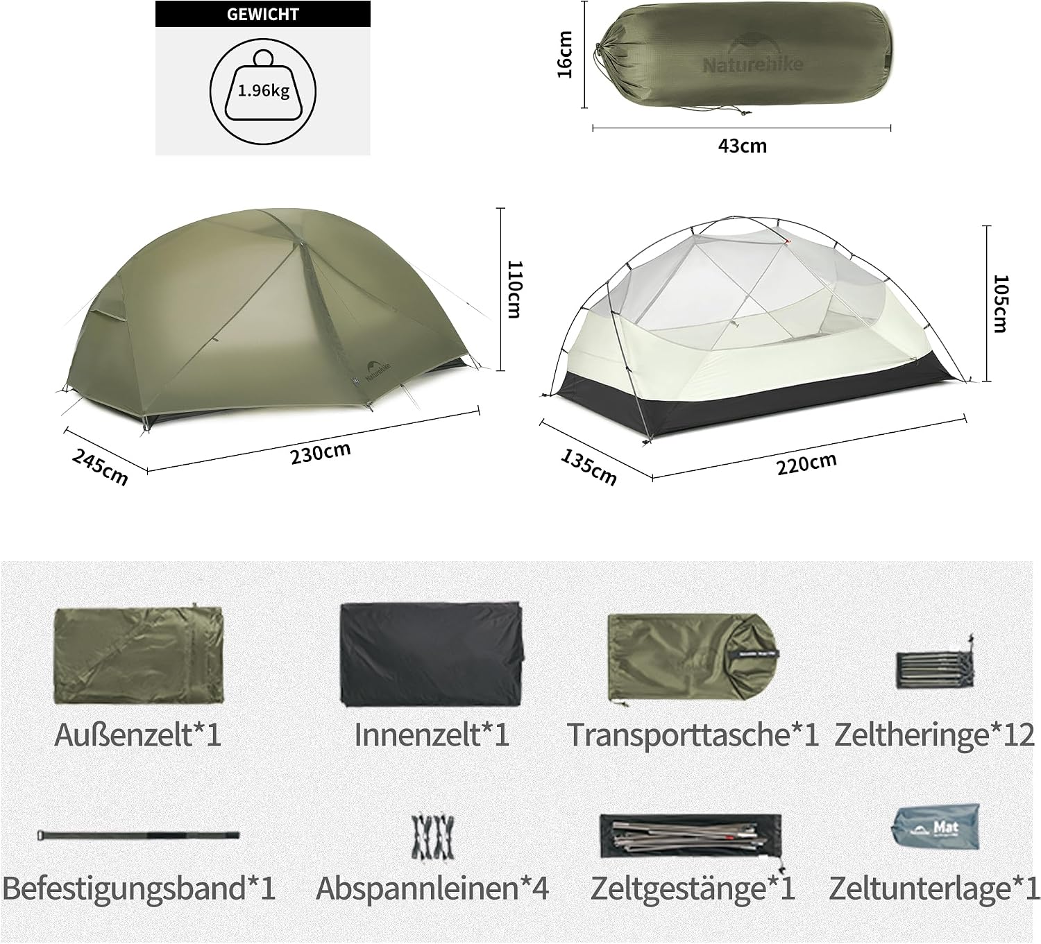 Naturehike Mongar Base/Pro Zelt 1&2&3 Personen Ultraleicht Camping Zelt – Bild 9