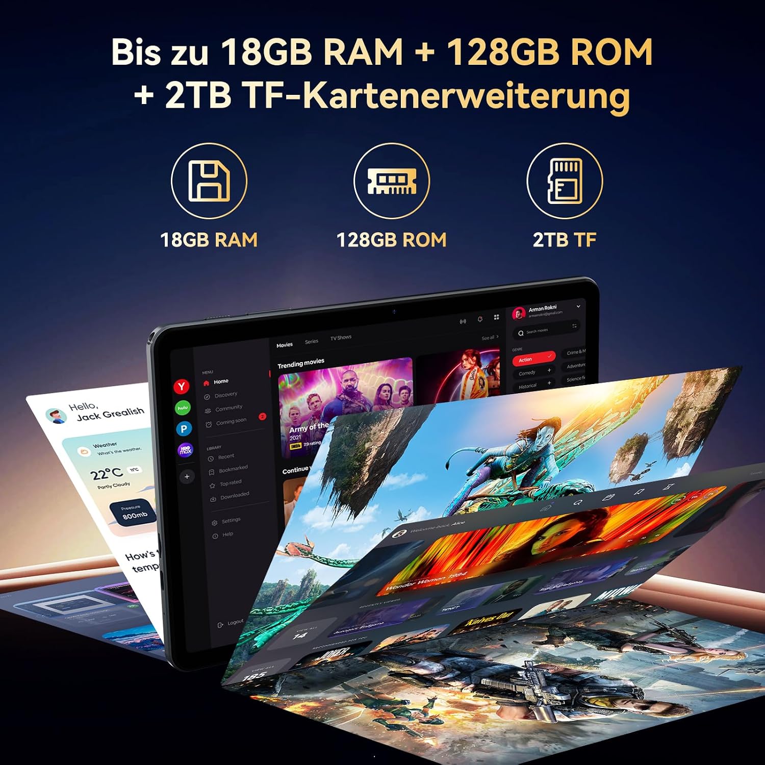 TABWEE Tablet mit Tastatur und Stift, 18GB RAM+128GB ROM (2TB TF) – Bild 4