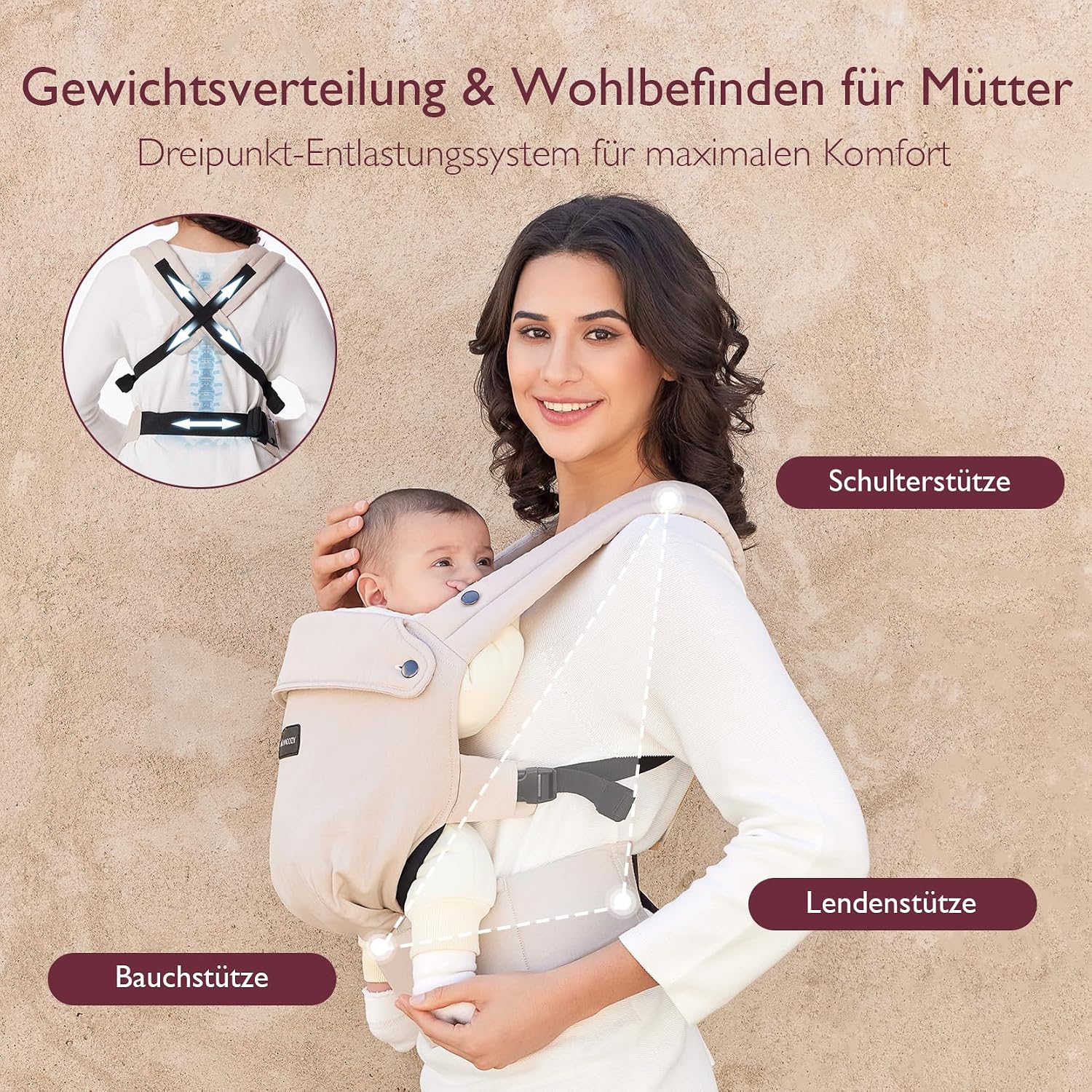 Momcozy Babytrage 100% Baumwolle ab Geburt, Khaki – Bild 4