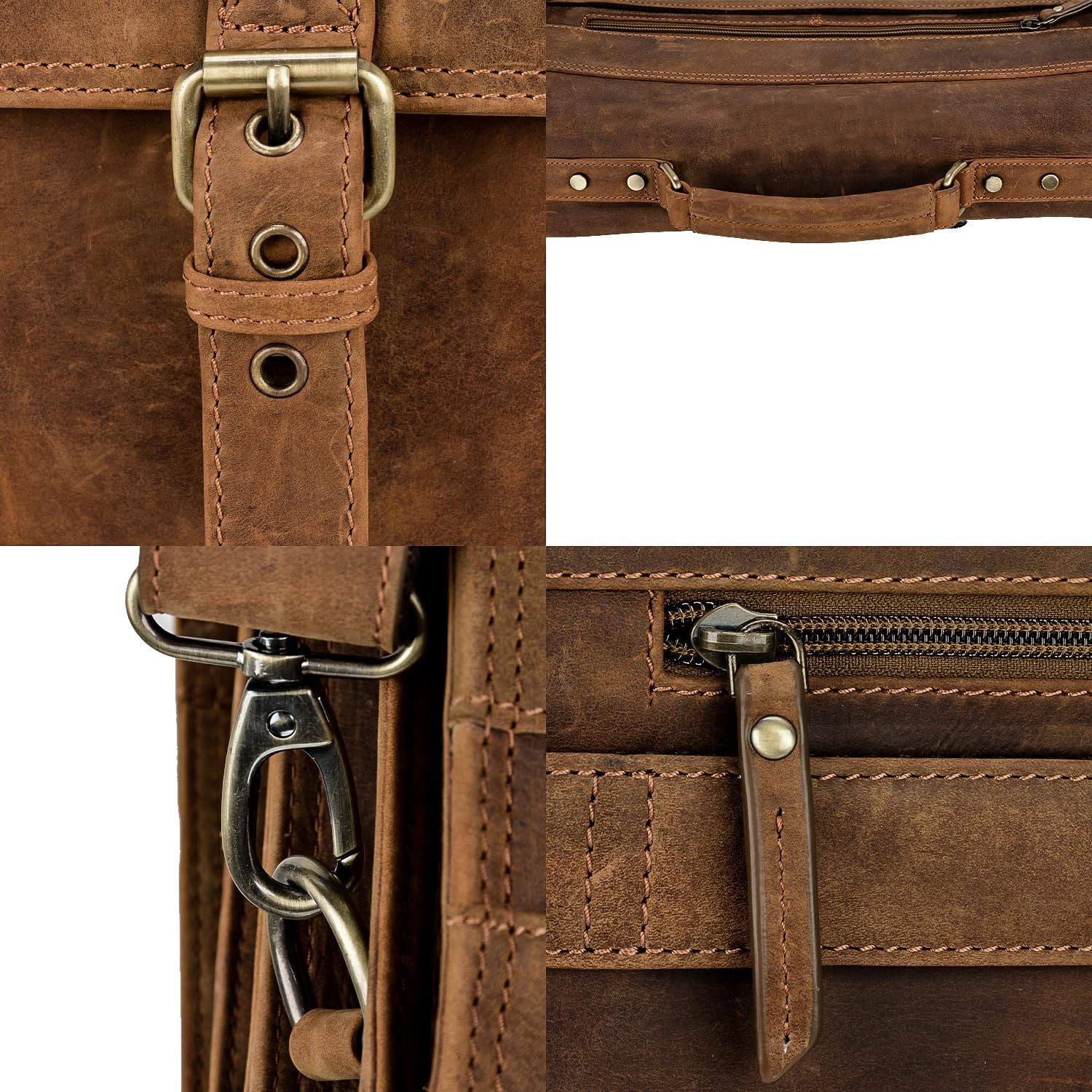Marc Peter Amsterdam Aktentasche Leder XL Vintage Lehrertasche mit Laptopfach 15,6 Zoll große Ledertasche zum Umhängen Trolley aufsteckbar – Bild 7