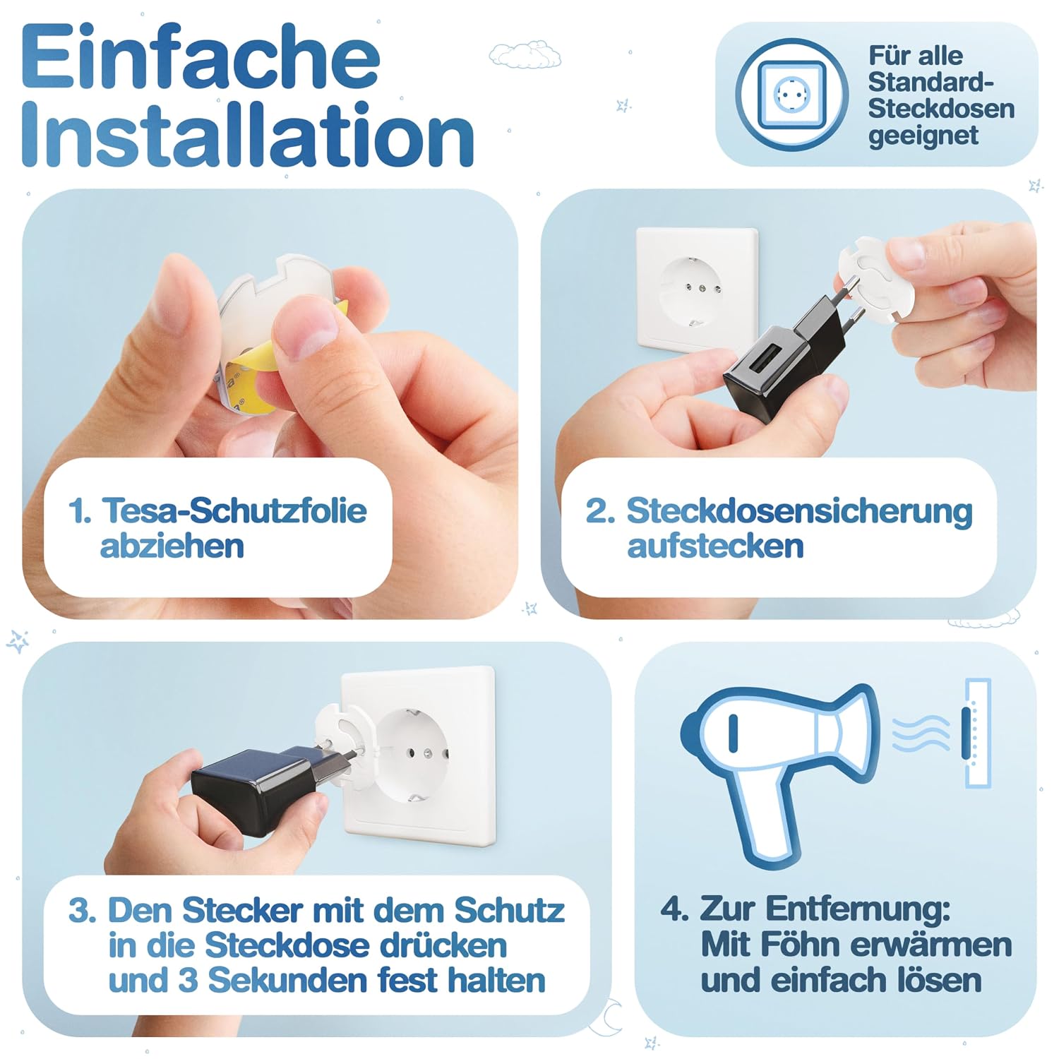 MUTKIND® 25x Steckdosen Kindersicherung - (Mit Kleber von TESA) Steckdosenschutz Kindersicherung mit Drehmechanik - Kindersicherung Steckdose - Steckdosensicherung Baby – Bild 6