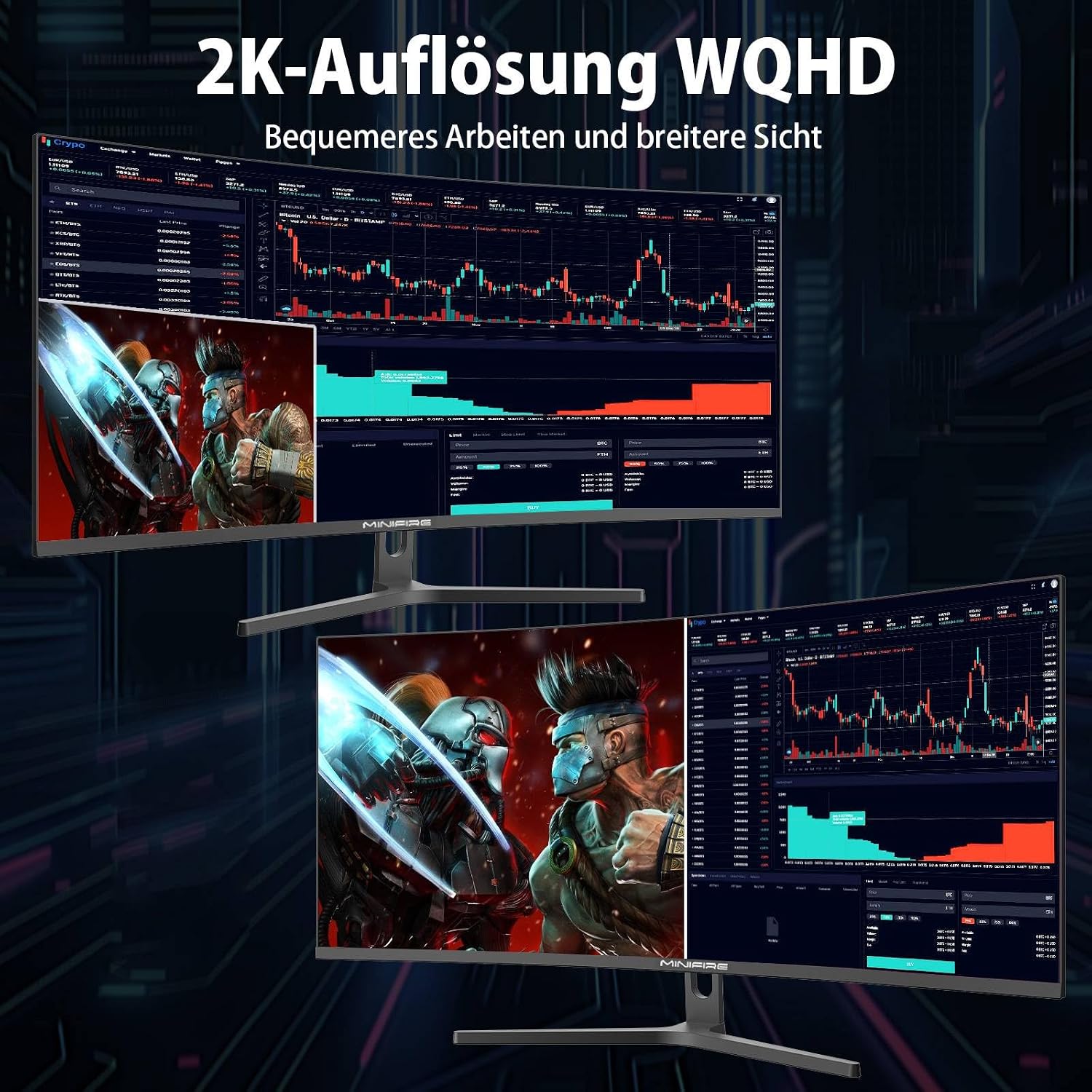 Minifire Gaming Curved Monitor 32 Zoll 180Hz, 2K WQHD(2560 x 1440), 1500R,1ms(MPRT), AMD FreeSync, sRGB 125%, VESA,2xHDMI 2.0 / 2xDP (180Hz), Augenpflege - MFG32C3Q – Bild 7