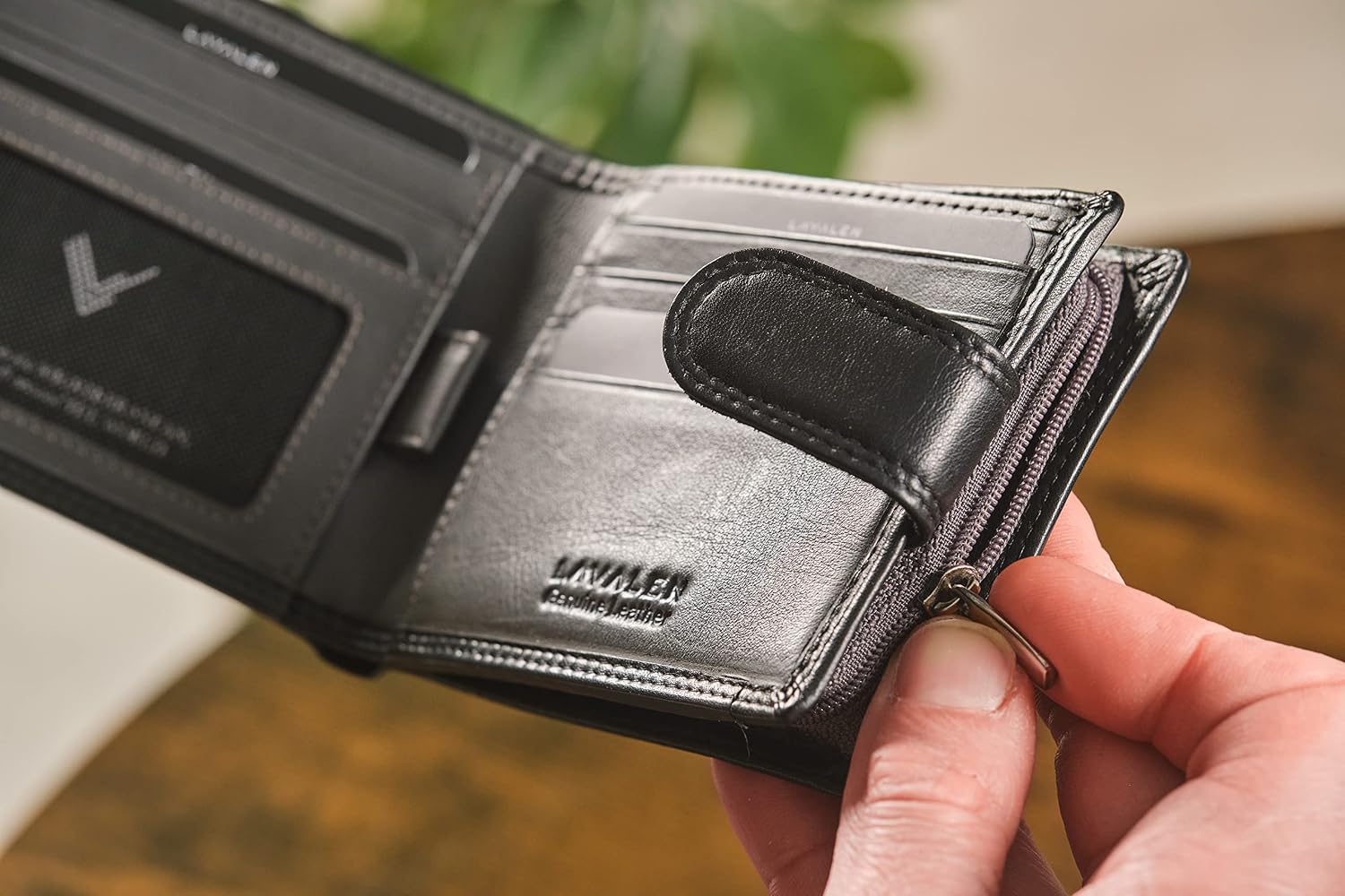 Geldbörse Herren Echtes Leder Münzfach Reißverschluss RFID Portmonee – Bild 10
