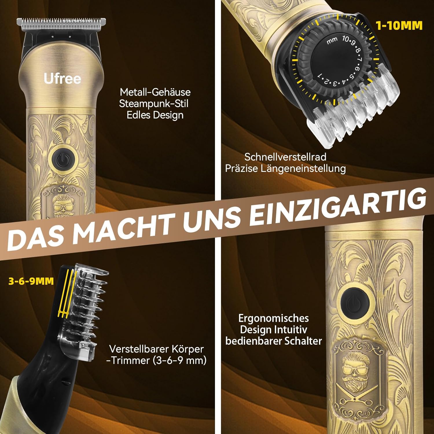 Ufree All-in-One Haarschneidemaschine, Profi Barttrimmer Haartrimmer Herren – Bild 5