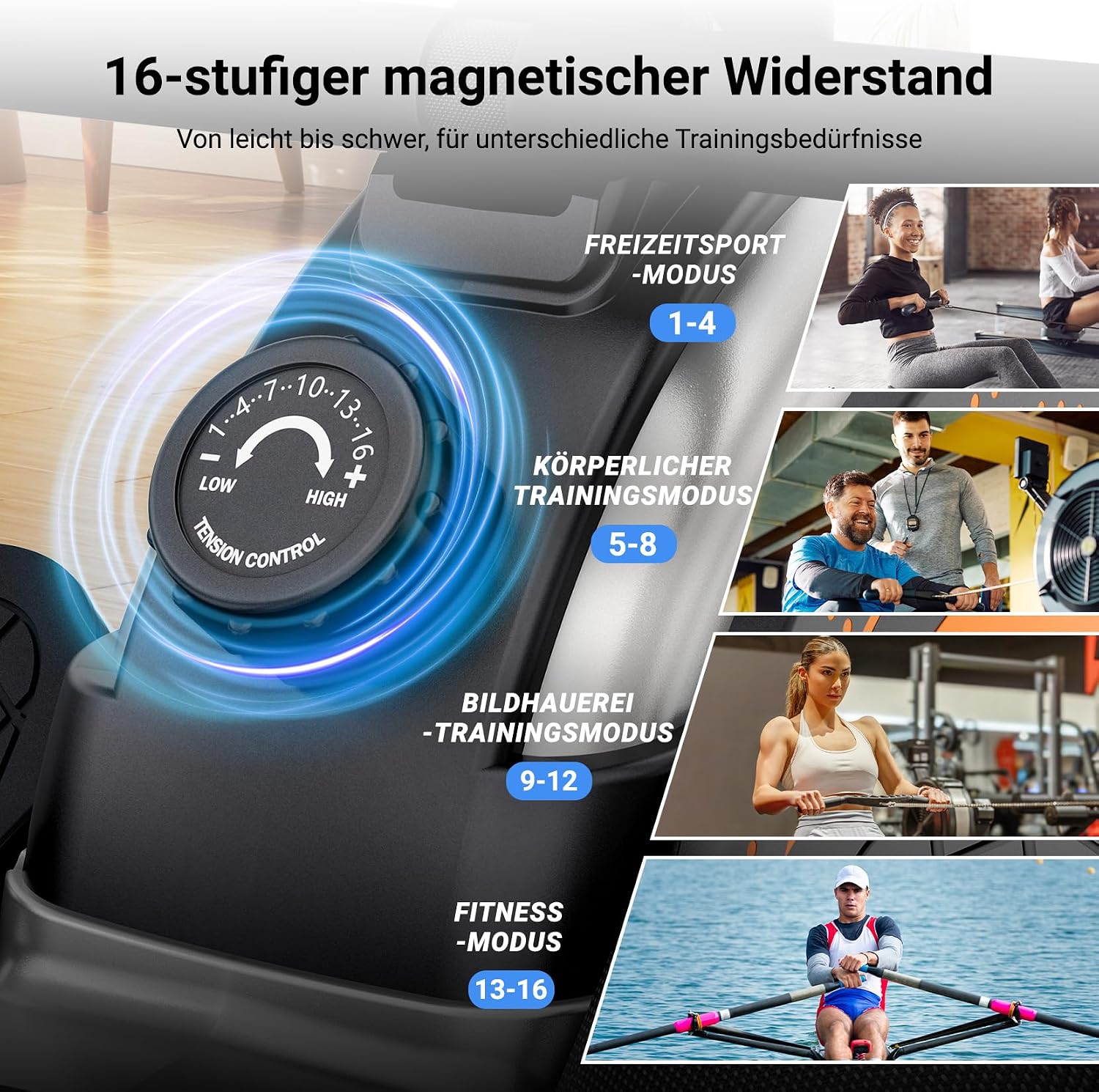 Dripex Rudergerät für Zuhause, Rudergeräte mit 16 Widerstandsstufen – Bild 4