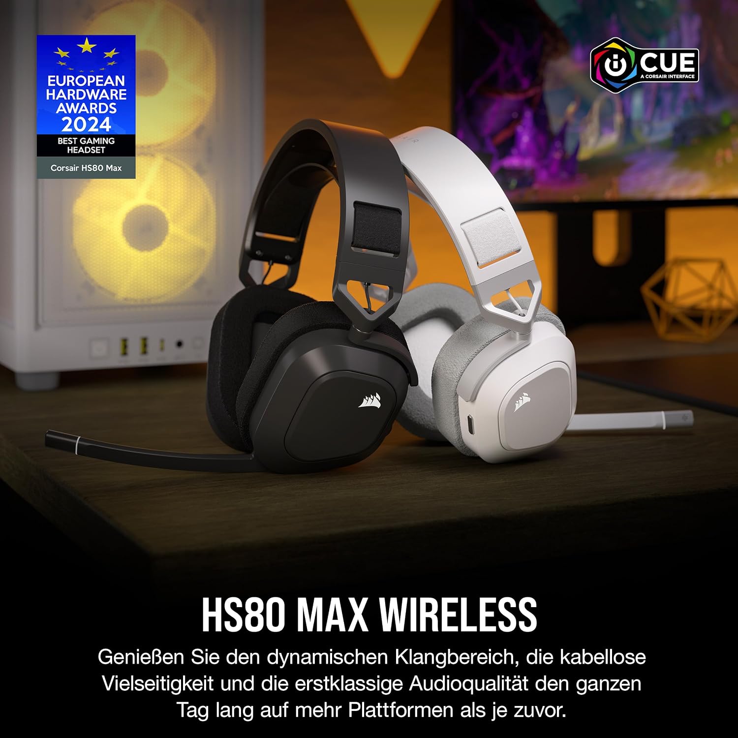 Corsair HS80 MAX Wireless Multiplattform-Gaming-Headset – Stahlgrau – Bild 2