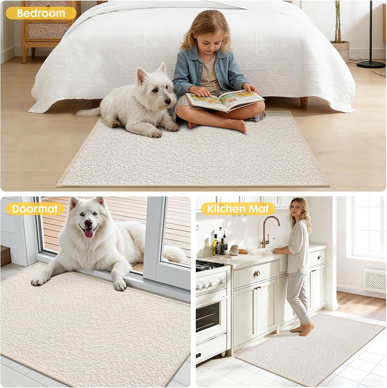 Homaxy Dünn Badezimmerteppich, Gummi Rückseite Badematte, 41X61 cm, Beige – Bild 7