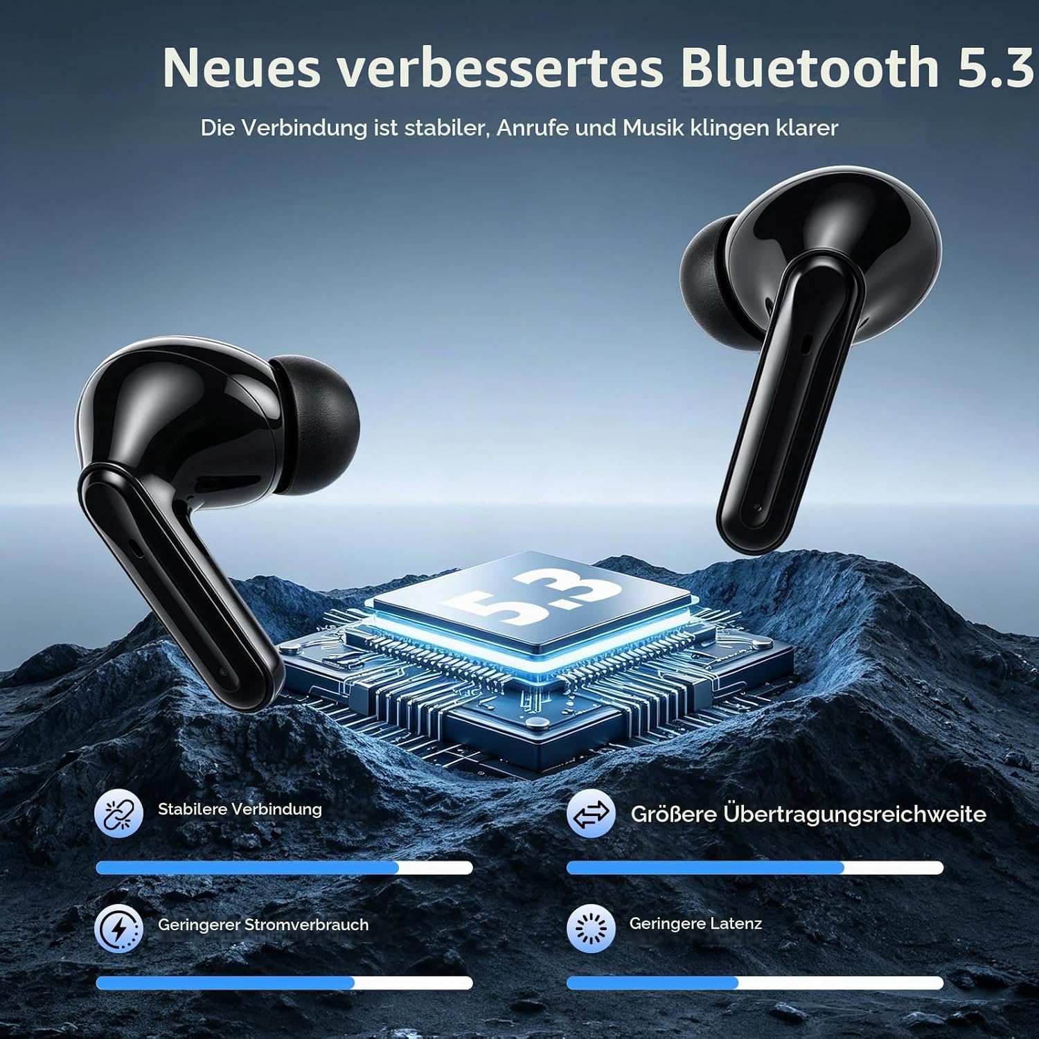 Bluetooth Kopfhörer, Kopfhörer Kabellos Bluetooth 5.3 In Ear Kopfhörer mit 4 ENC Noise Cancelling Mic, 72H Spielzeit Kabellose Kopfhörer Tiefer Bass Wireless Earbuds, IP7 Wasserdicht Ohrhörer – Bild 4