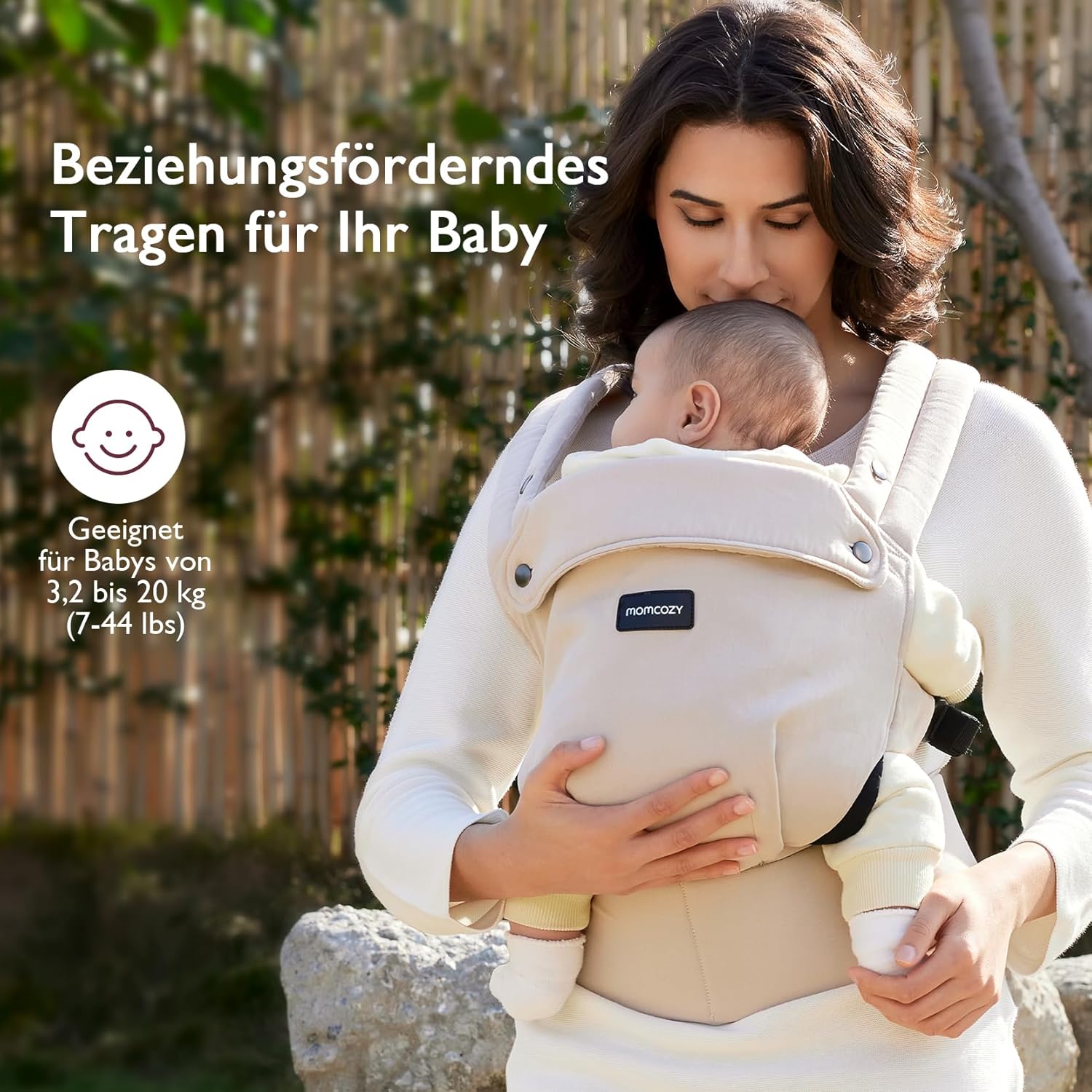 Momcozy Babytrage 100% Baumwolle ab Geburt, Khaki – Bild 2