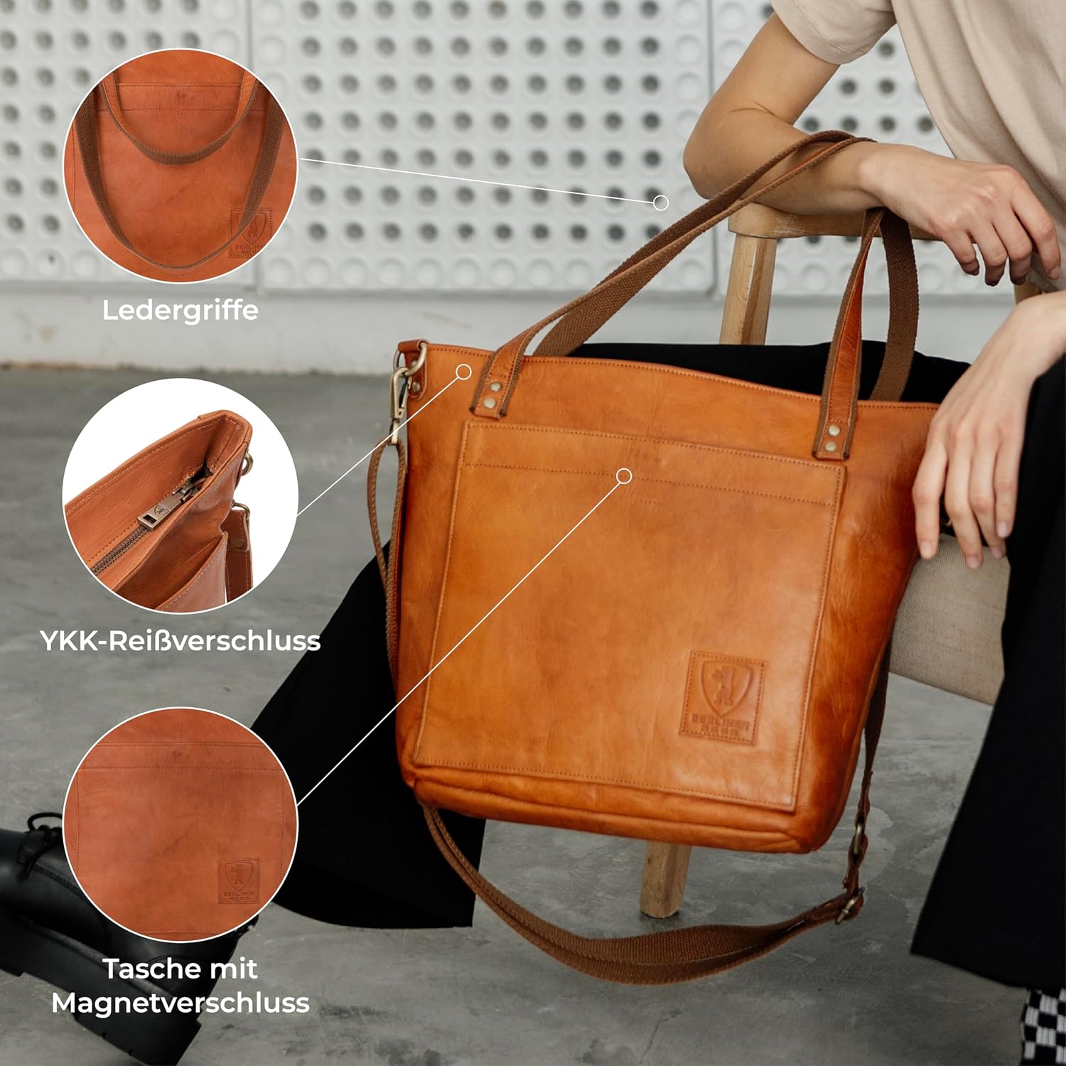 Berliner Bags Schultertasche Verona, Shopper aus Leder – Bild 5