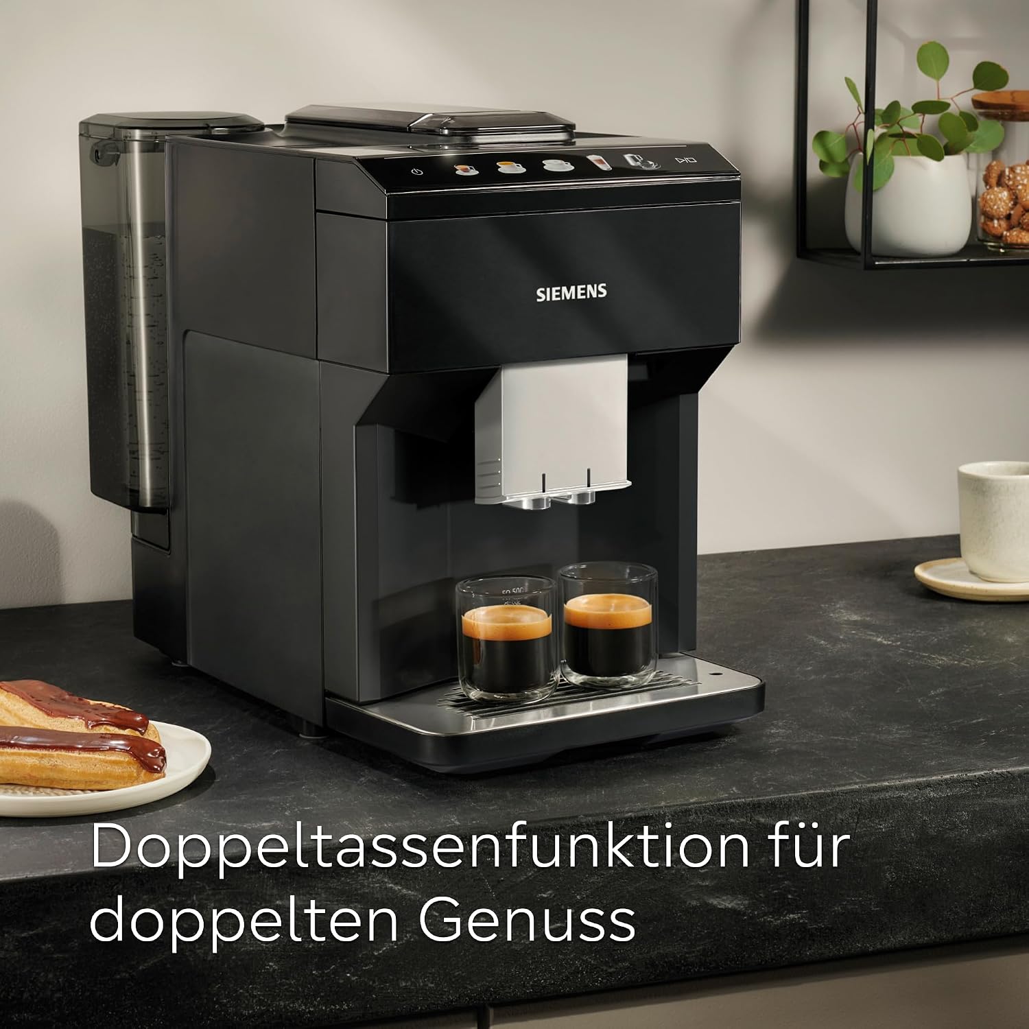 Siemens Kaffeevollautomat EQ500 classic, farbiges TFT-Display, 5 Kaffee- und Milchgetränke, Doppeltassenfunktion, einfache Reinigung, entnehmbare Brüheinheit, mit Milchschlauch, Schwarz, TP511E19 – Bild 3