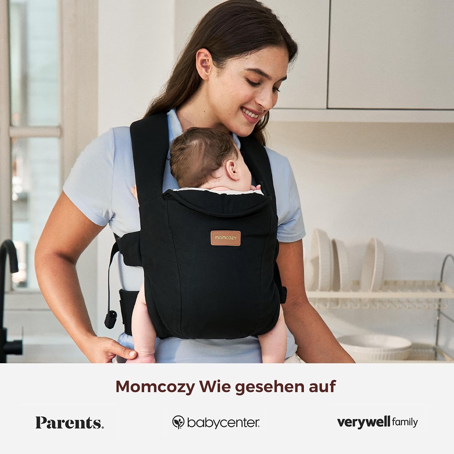 Momcozy Babytrage Neugeborene ab Geburt | Ergonomische Tragehilfe mit Nackenstütze | Leicht & sicher (3-11 kg),Schwarz – Bild 6
