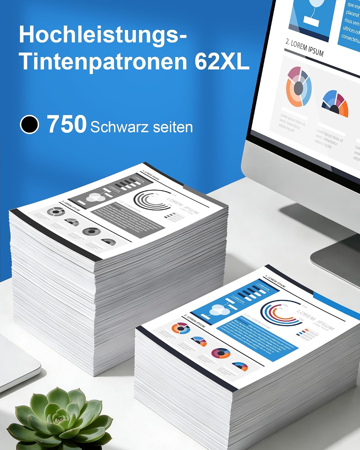 ColoWorld Kompatible Druckerpatrone 62XL Schwarz für HP 62 XL – Hohe Reichweite ca.750 Seiten, kompatibel mit HP Envy 5540 5544 5545 5548 5640 5646 7640 OfficeJet 5742 5740 5744 200 250 258 – Bild 3