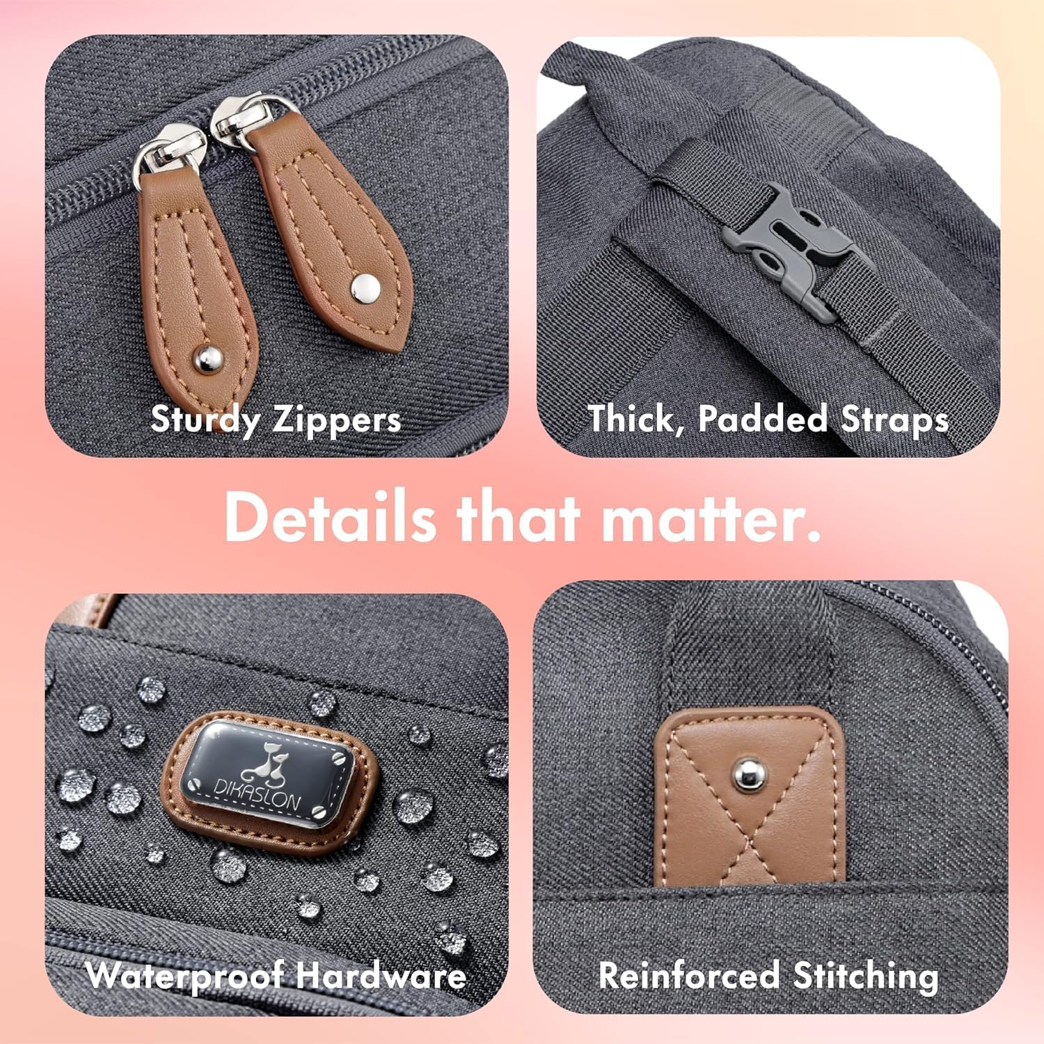 Dikaslon Wickeltasche Rucksack Großer Wickelrucksack mit Multifunktions-Babytaschen und mobiler Wickelauflage - Schnullerhalter und Kinderwagengurte - für Mama und Papa, Einheitsgröße – Bild 5