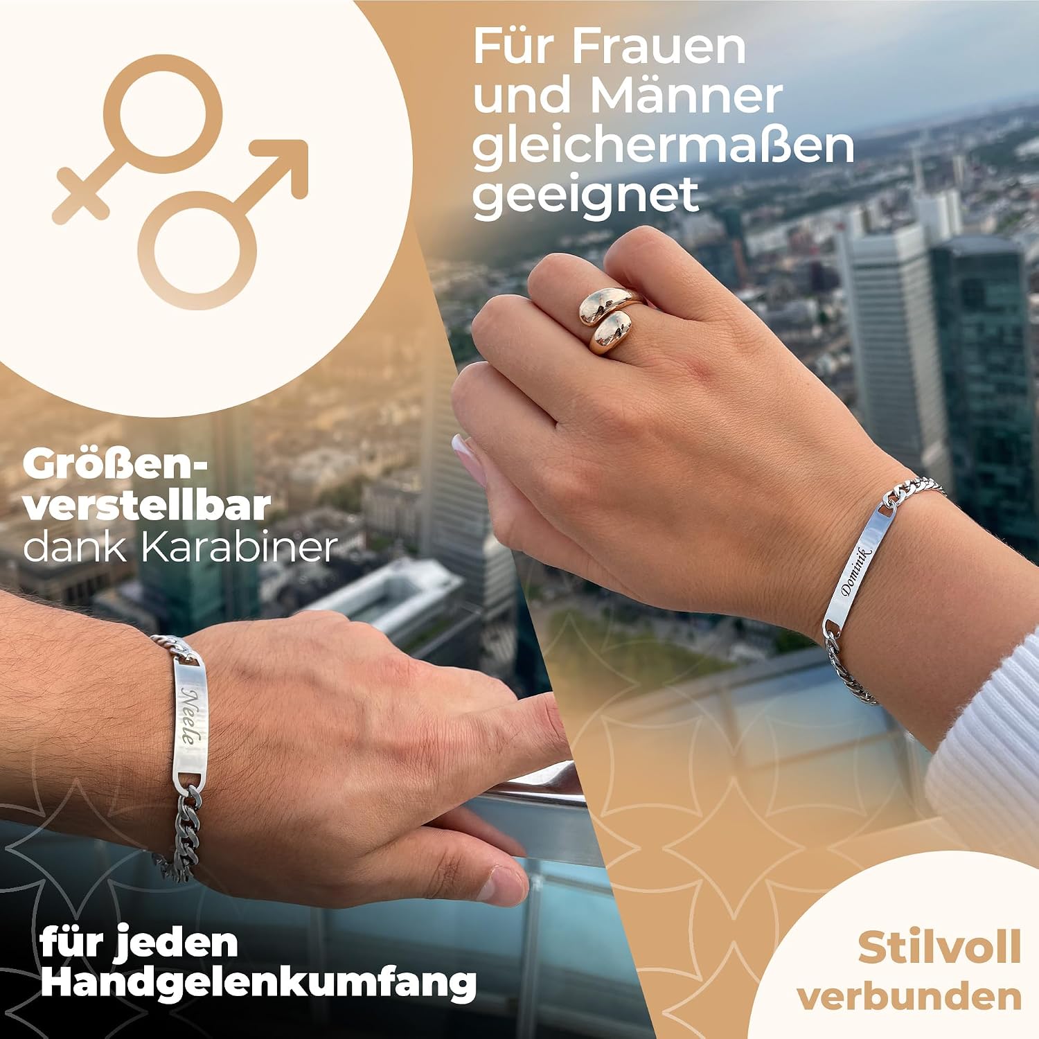 Partnerarmbänder mit Gravur | Personalisierte Armbänder | Armband mit Gravur | Freundschaftsarmband | Pärchen Armband | Personalisierbares Partnerarmband | Edelstahlarmband für Paare – Bild 5