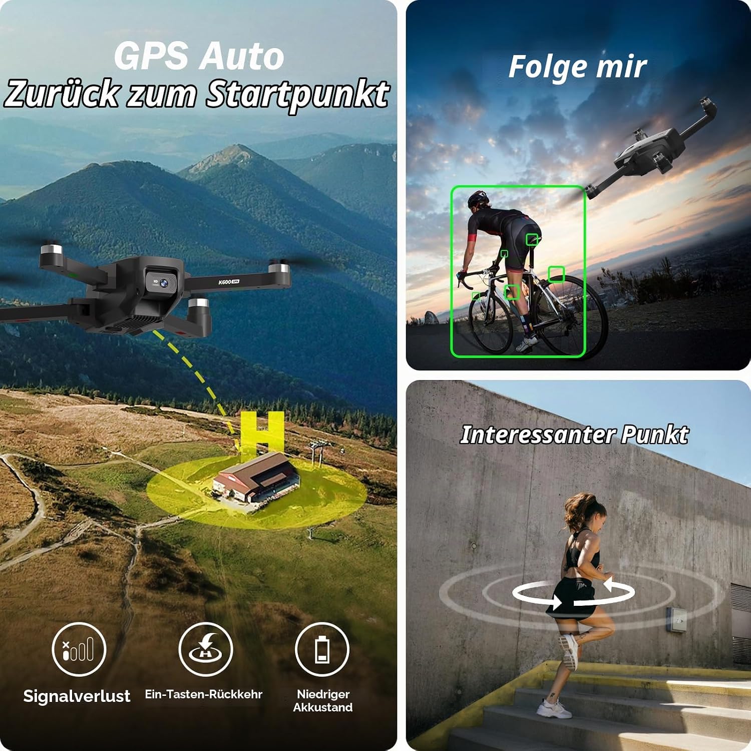 GPS Drohne mit 4.5" HD Bildschirm EIS Kamera, Follow Me Modulare Batterie – Bild 6