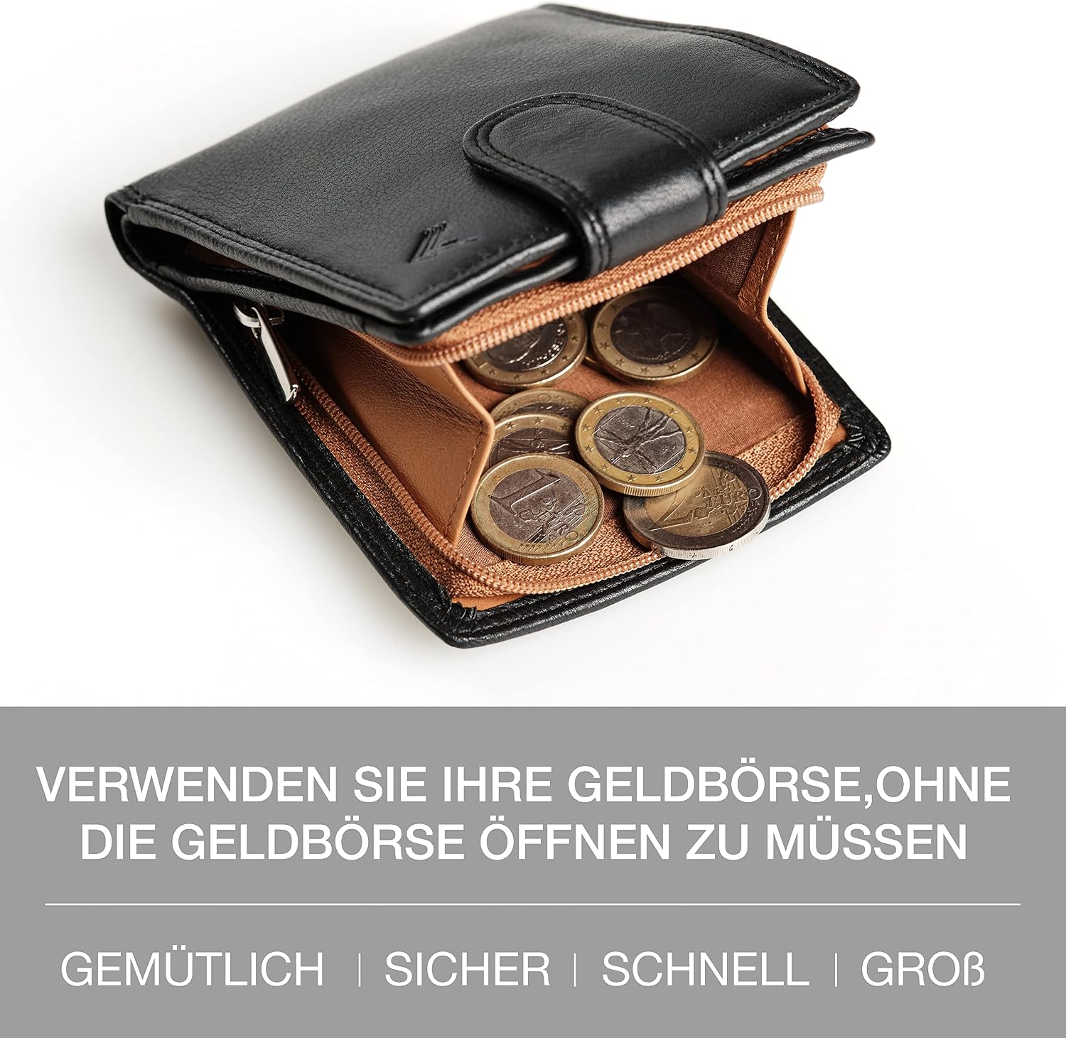 Geldbörse Herren Echtes Leder Münzfach Reißverschluss RFID Portmonee – Bild 5