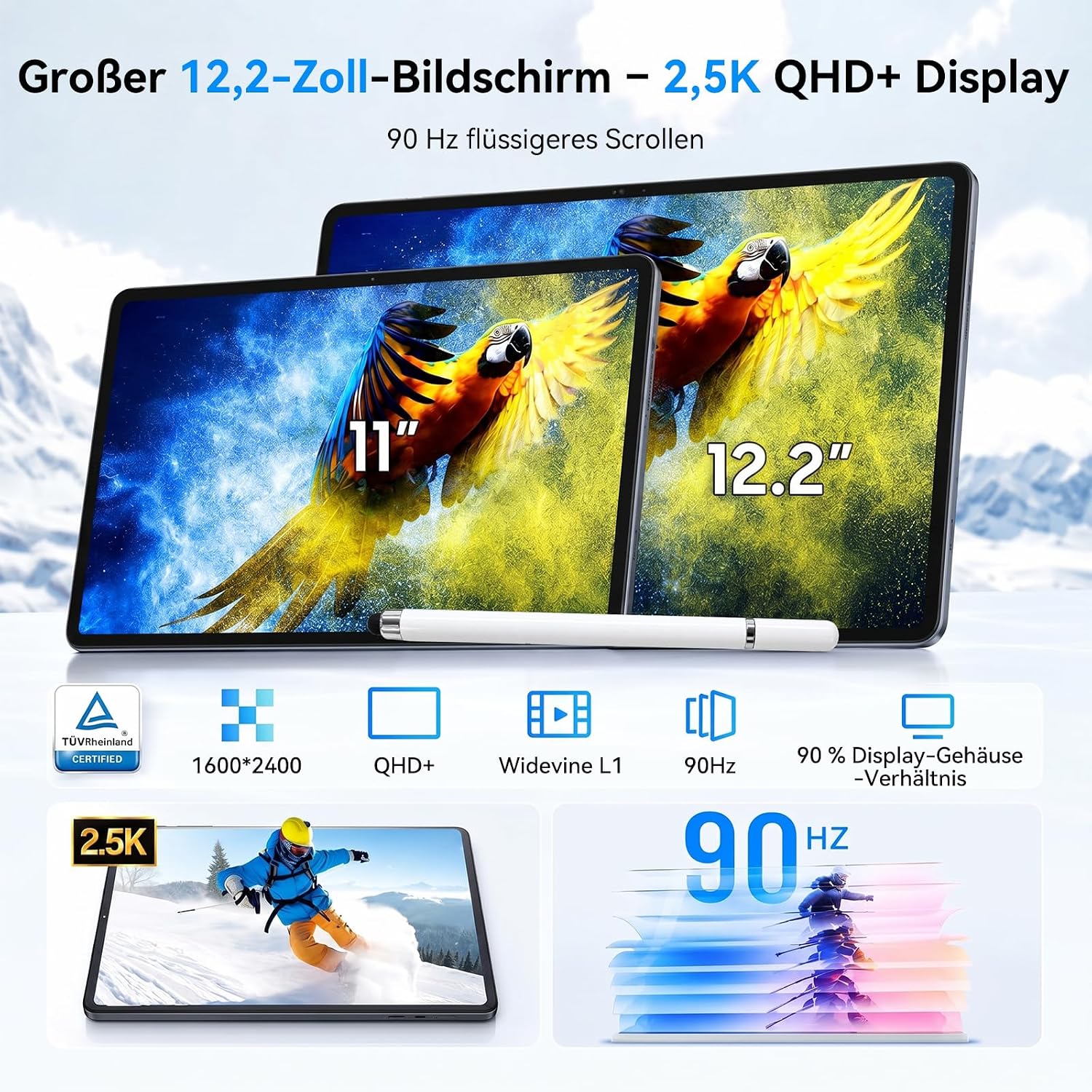 TABWEE 12 Zoll Tablet mit Tastatur und Stift, 48 GB + 256 GB, 10000 mAh – Bild 4