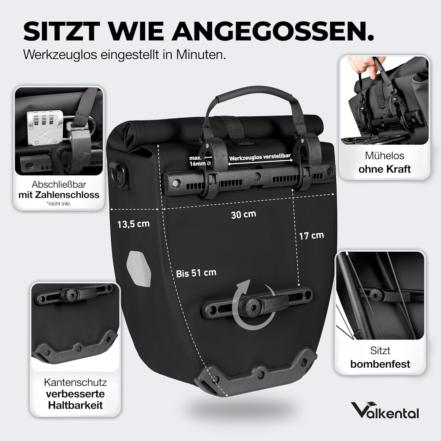 Valkental Gepäckträgertasche, Wasserdicht & Abschließbar – Bild 2