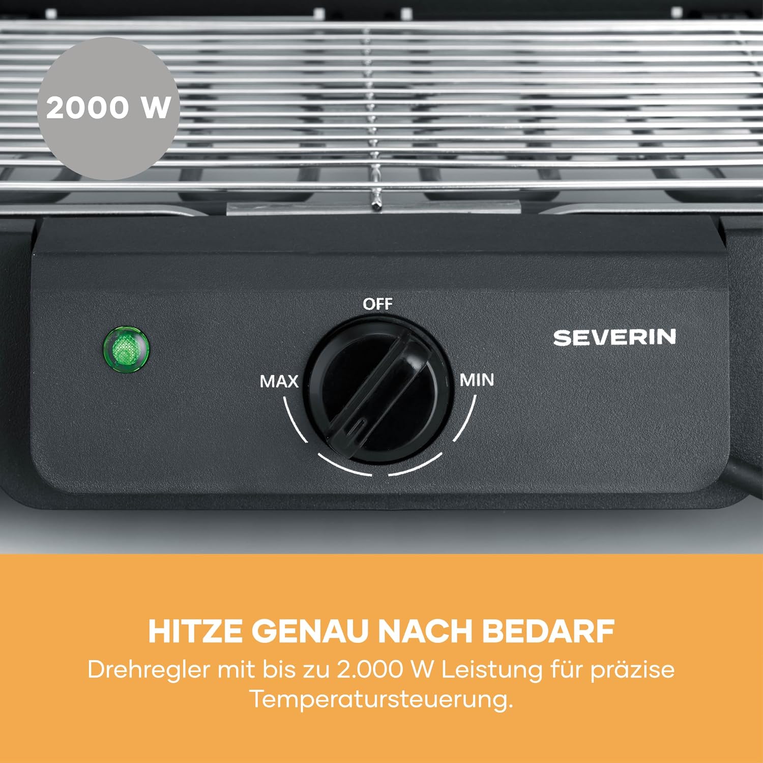 Severin Elektrogrill, Temperaturen 35-200 Grad Celsius, schnelles Aufheizen, 38x22 cm, Tischgrill mit Auffangschale, Edelstahl-Grillrost, Balkongrill, einfache Reinigung, 2000W, schwarz, PG 8593 – Bild 7